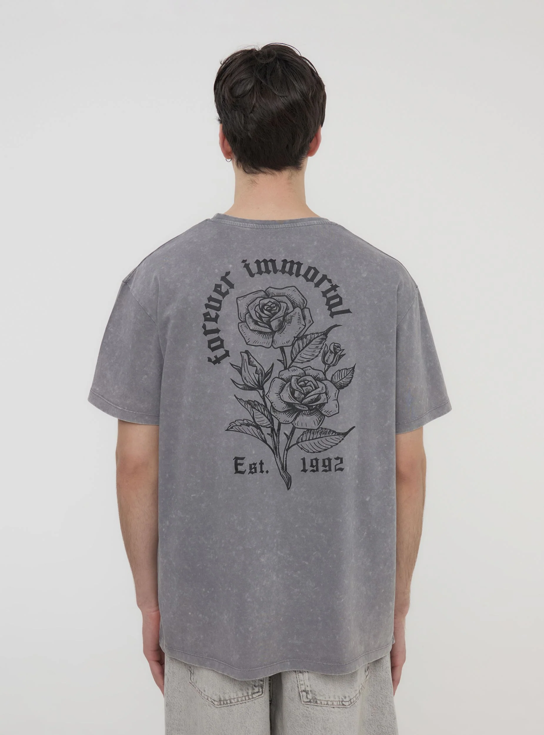 T-shirt acid-wash stampa rose fronte/retro - Image 3