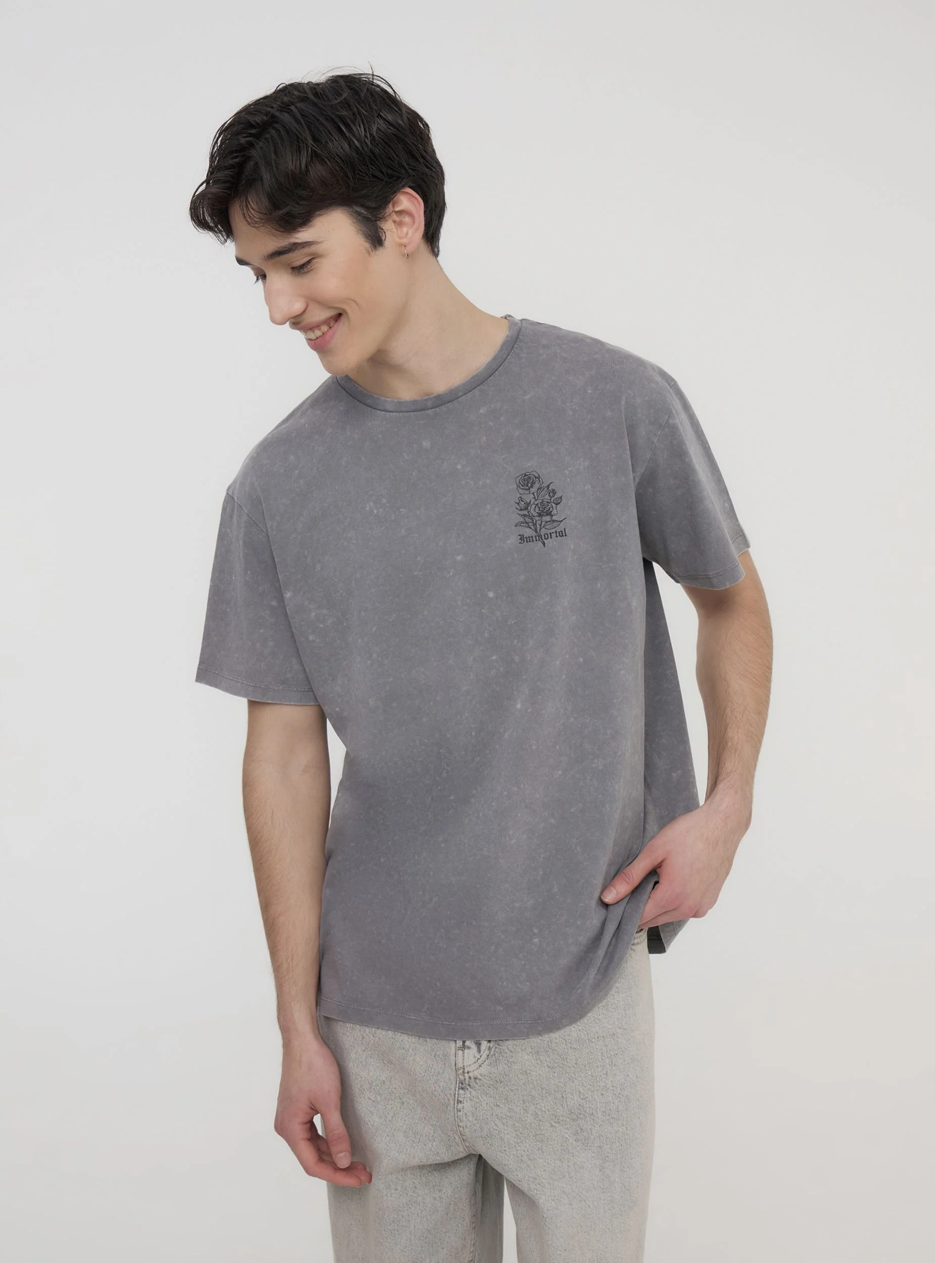 T-shirt acid-wash stampa rose fronte/retro - Image 9