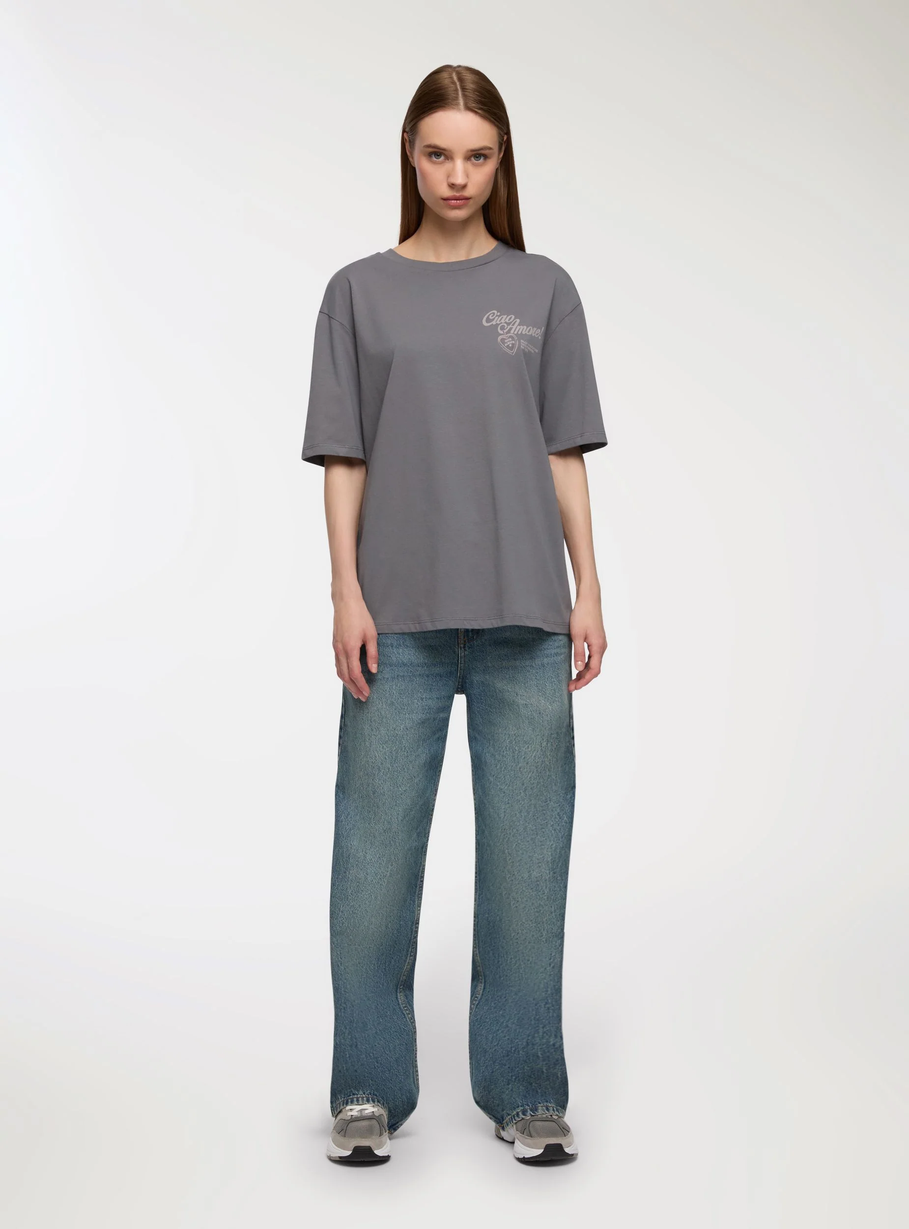 T-shirt ampia con stampa fronte/retro