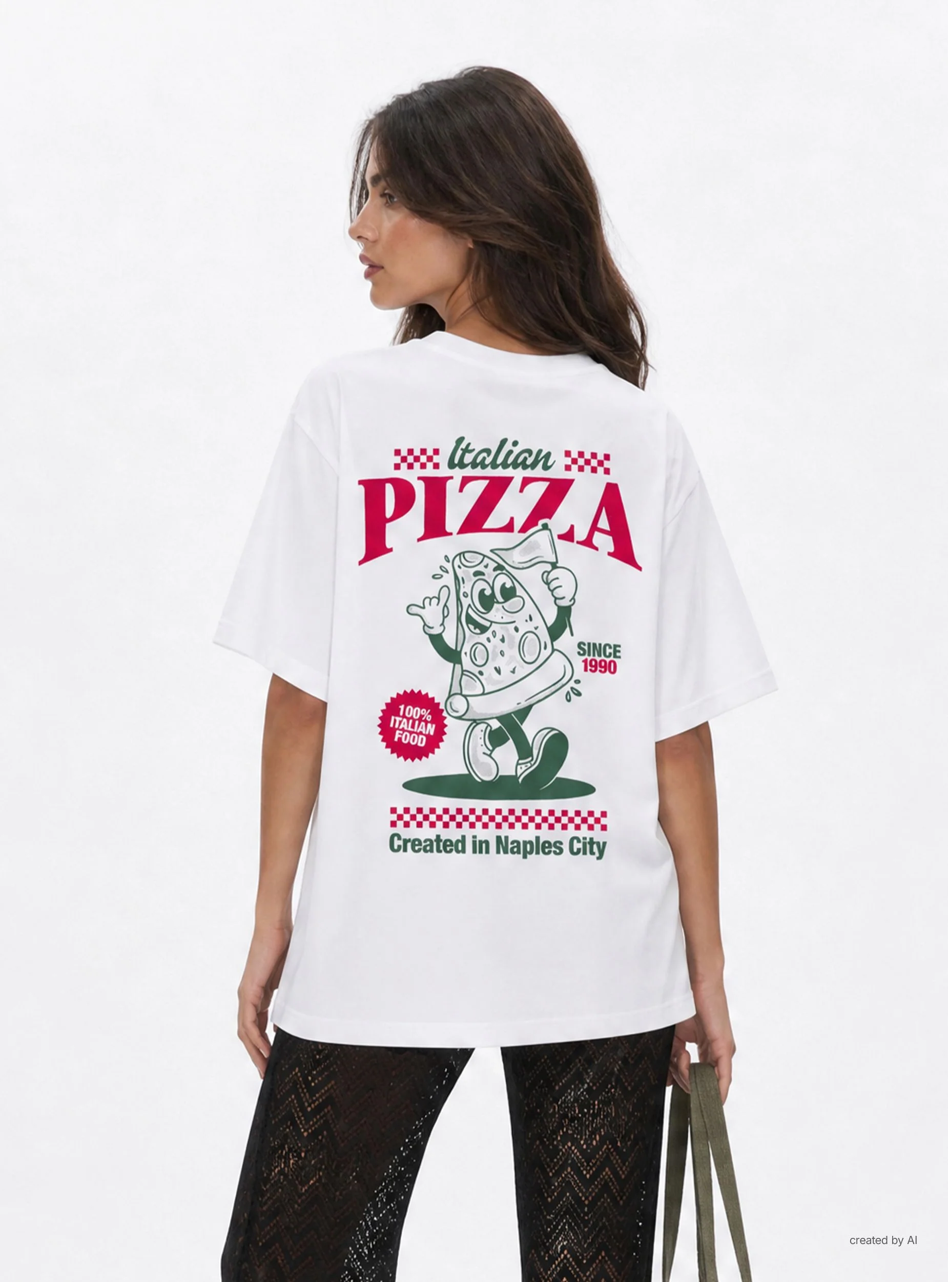 T-shirt ampia con stampa pizza fronte/retro - Image 3