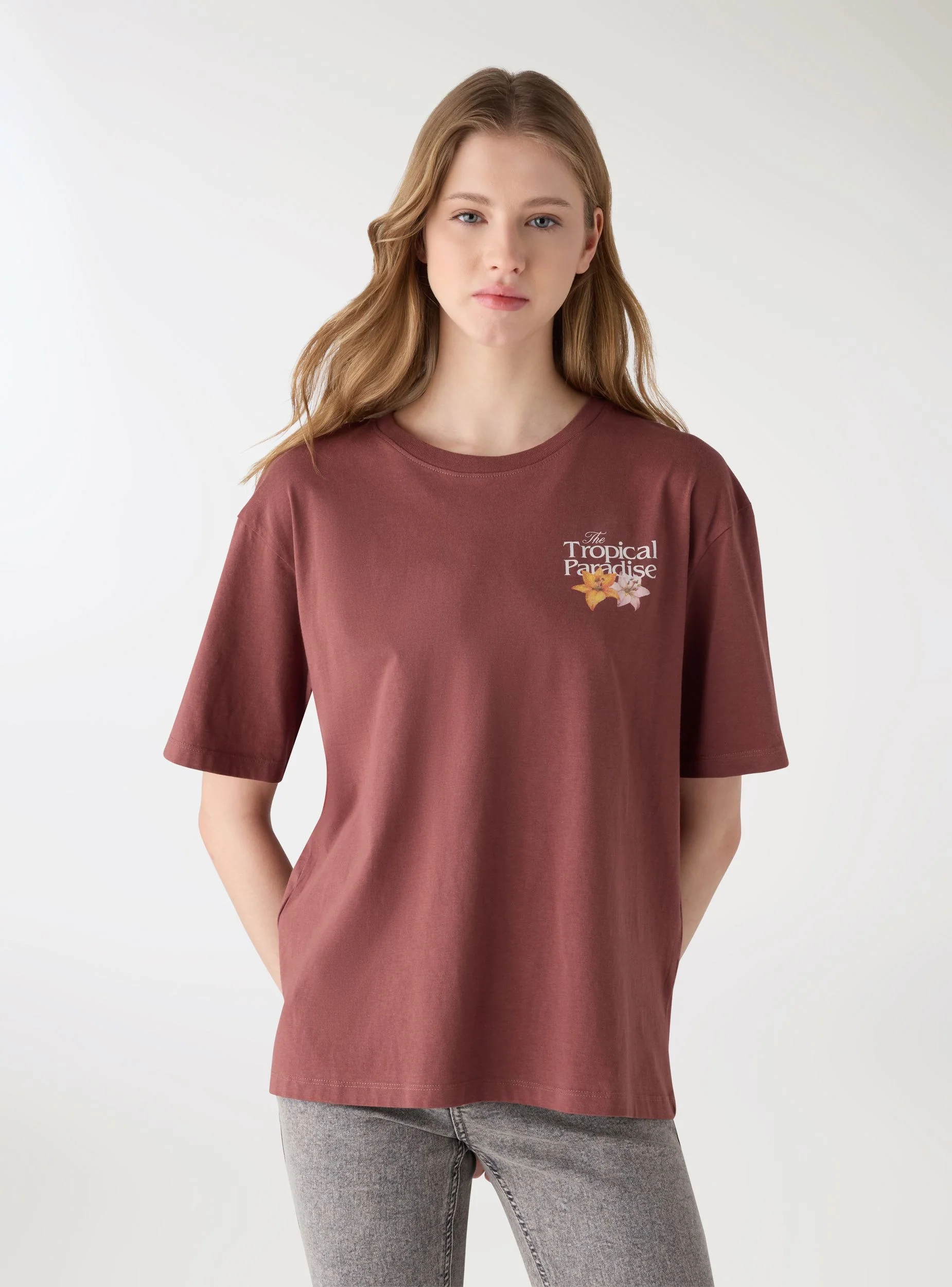 T-shirt ampia con stampa tropicale floreale - Image 2