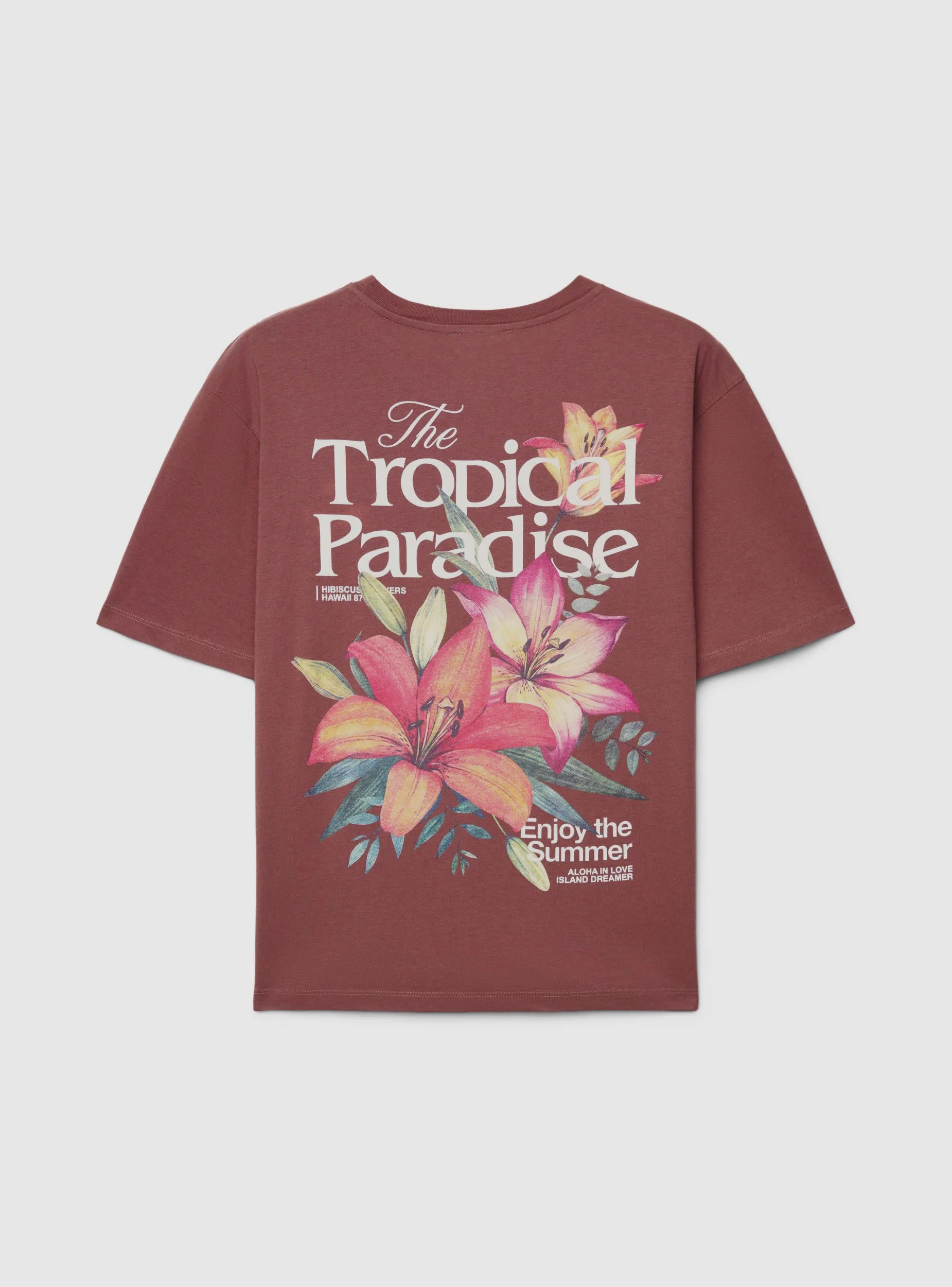 T-shirt ampia con stampa tropicale floreale - Image 6