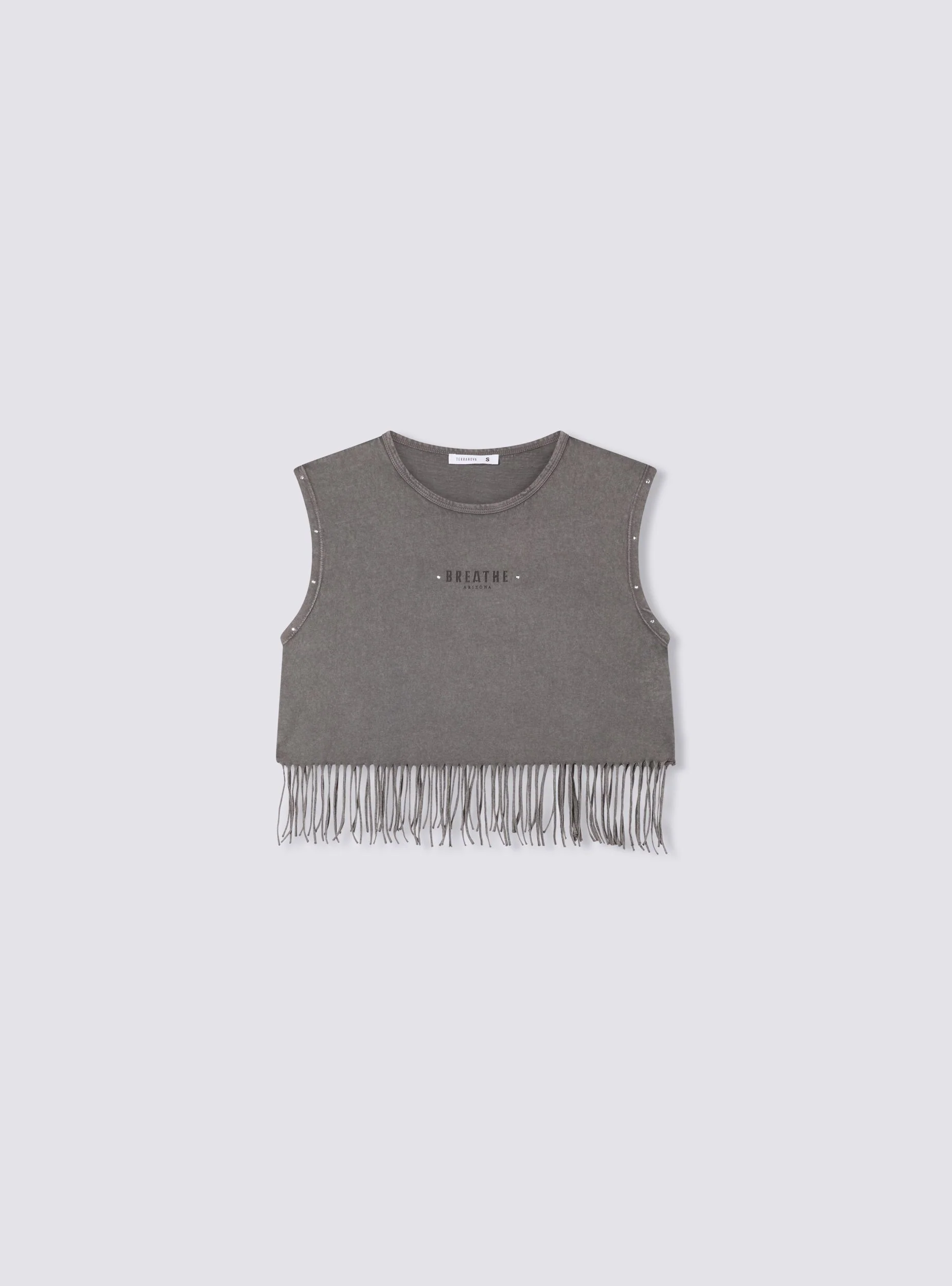 T-shirt ampia garment-dyed con frange e borchie - Image 7