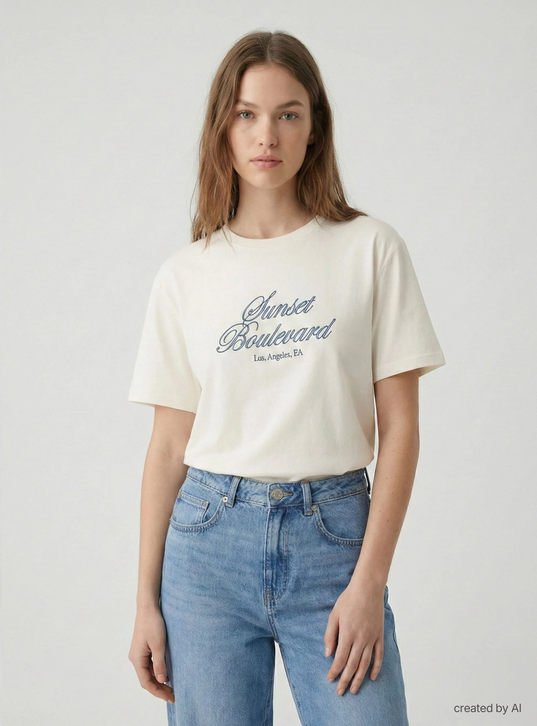 T-shirt ampia stampa college ricamata