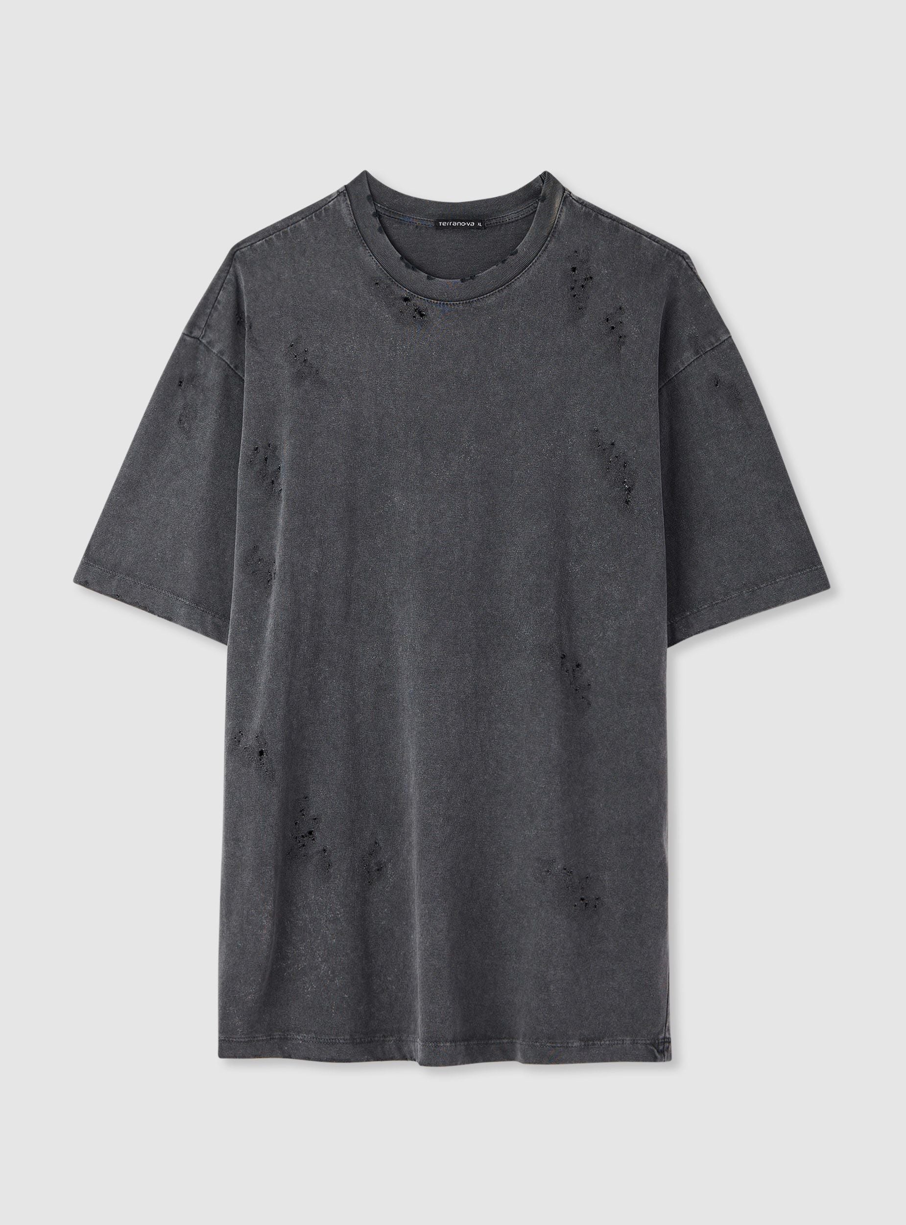 T-shirt boxy con strappi effetto acid wash - Image 5