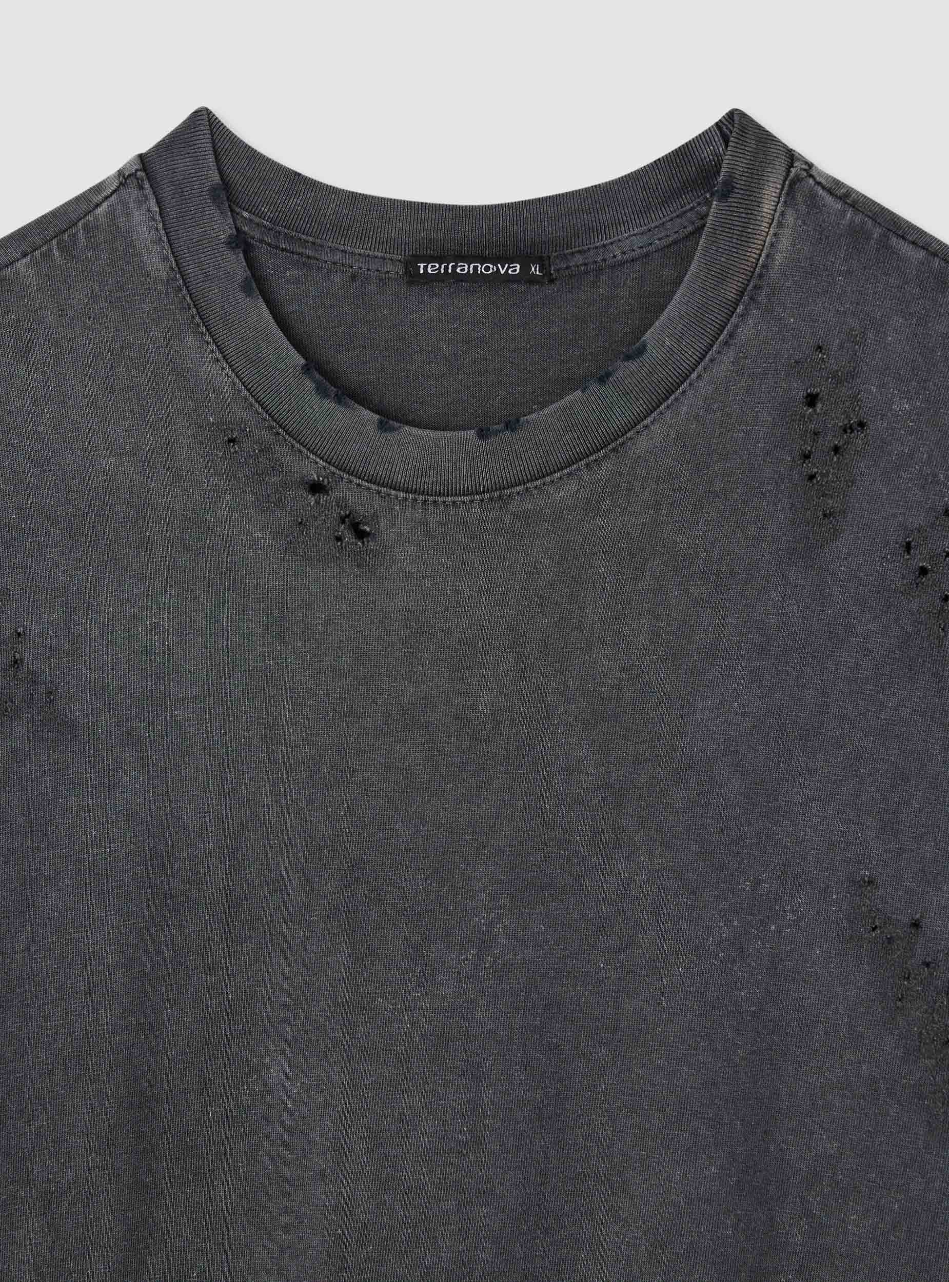 T-shirt boxy con strappi effetto acid wash - Image 6