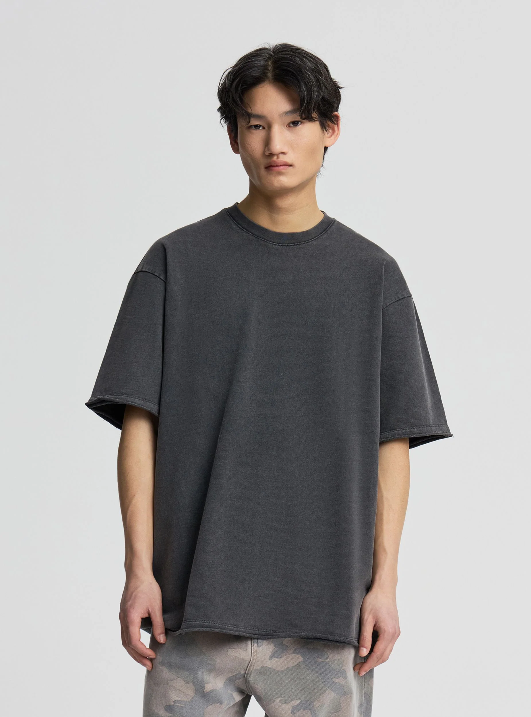 T-shirt boxy effetto acid wash a tinta unita