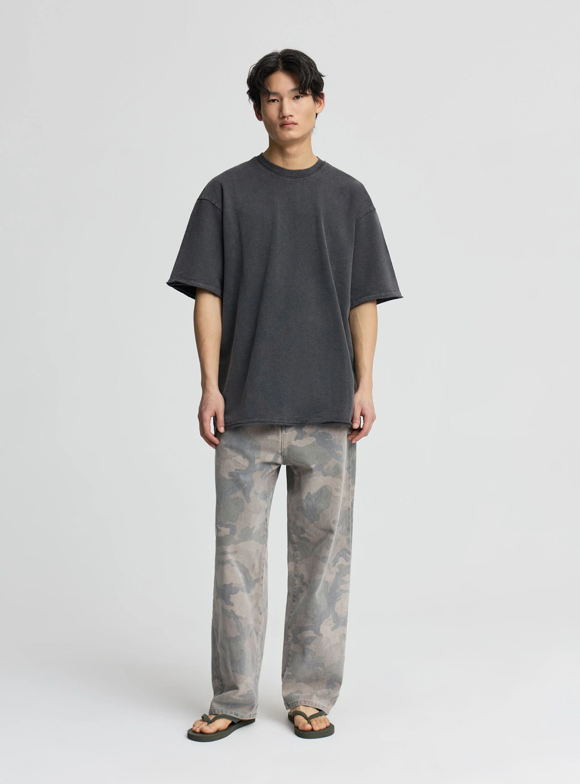 T-shirt boxy effetto acid wash a tinta unita - Image 2