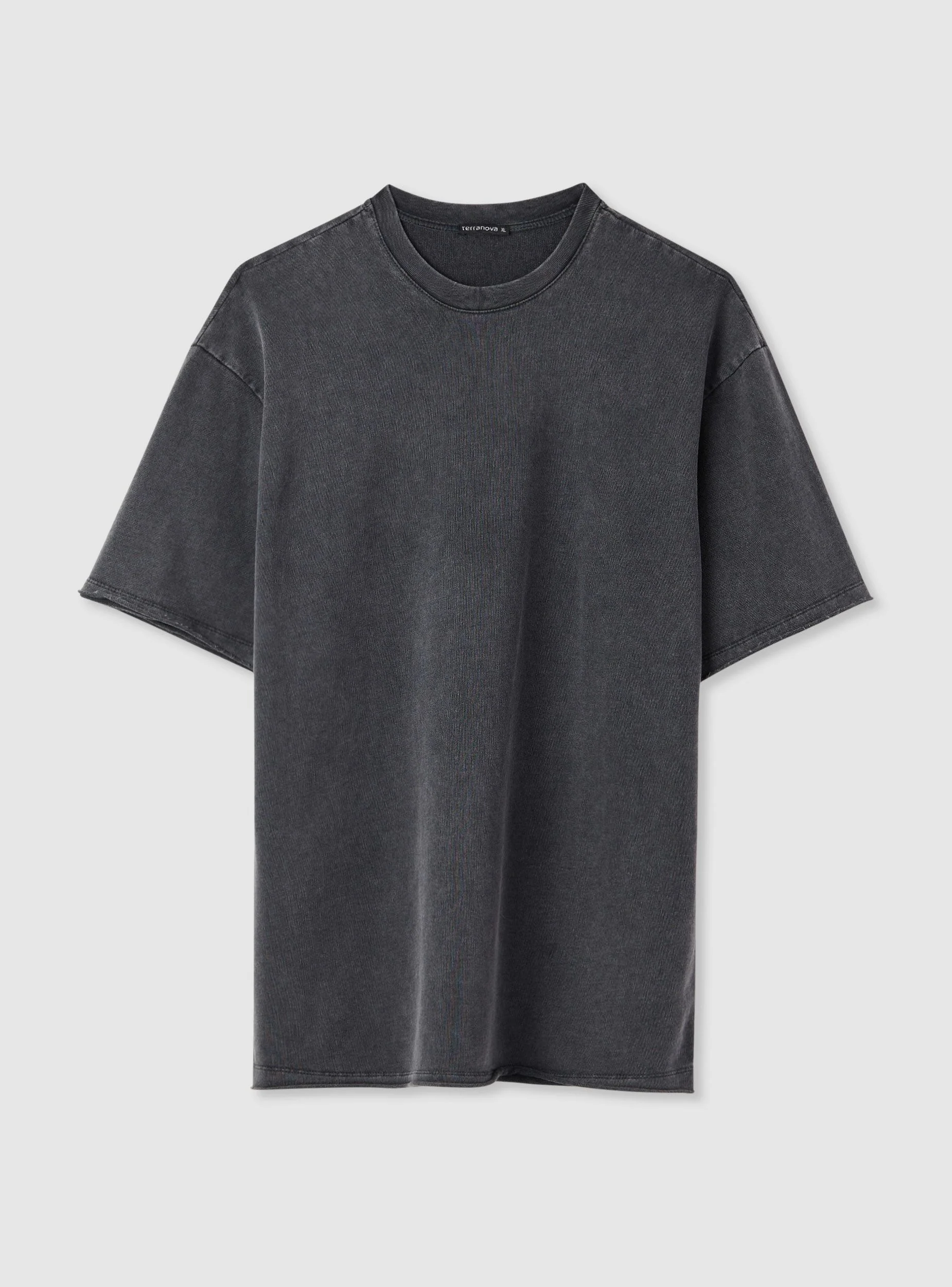 T-shirt boxy effetto acid wash a tinta unita - Image 5