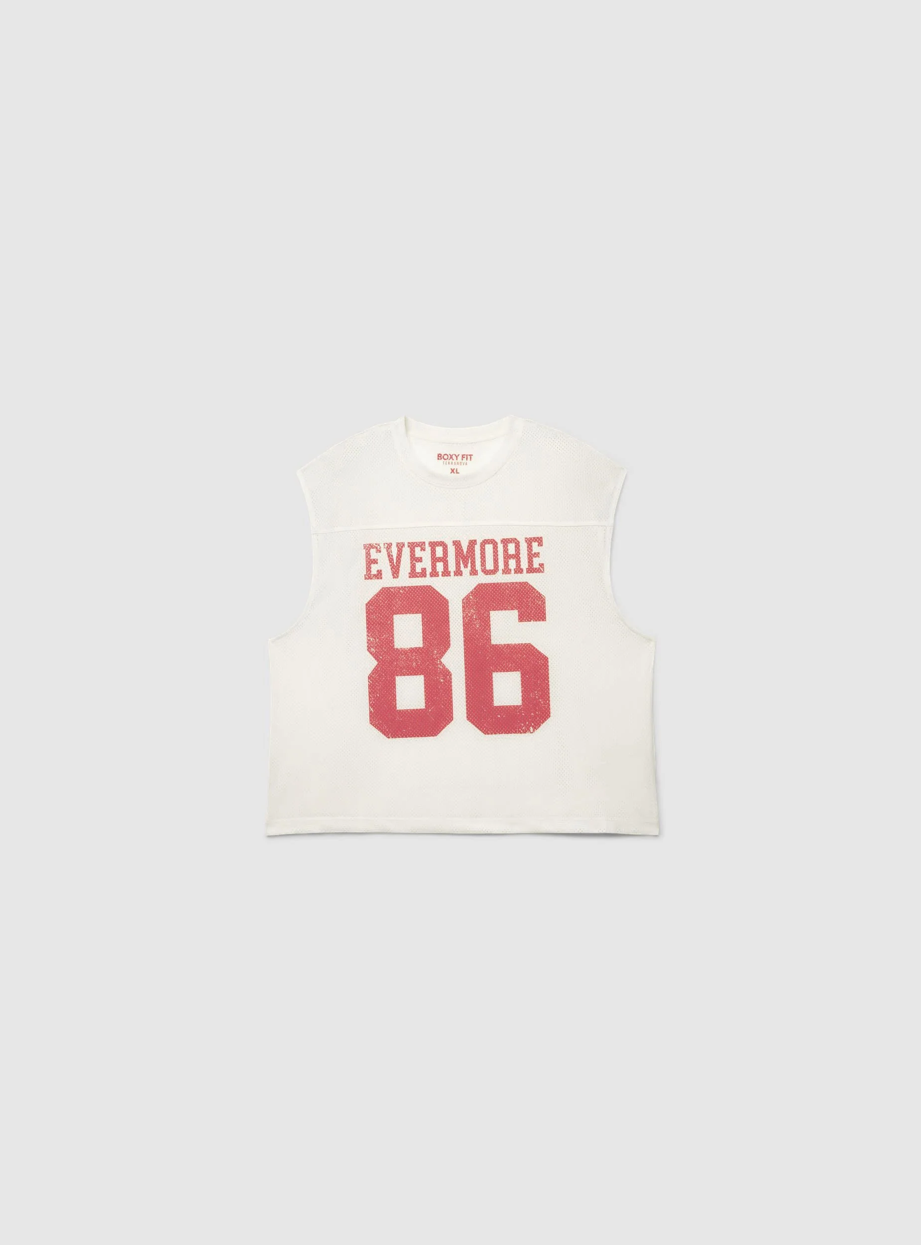 T-shirt boxy smanicata in rete con stampa college - Image 7