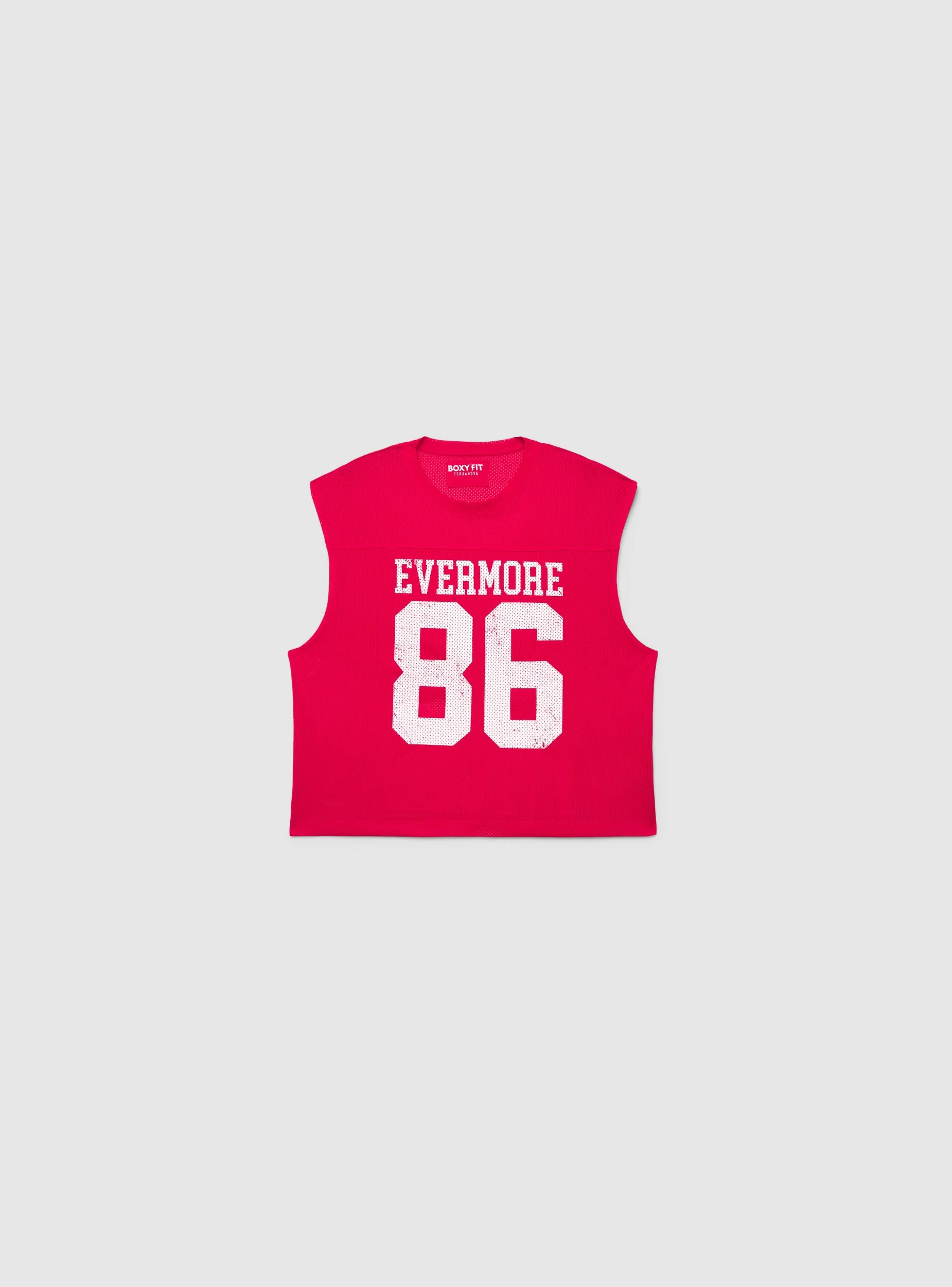 T-shirt boxy smanicata in rete con stampa college - Image 5