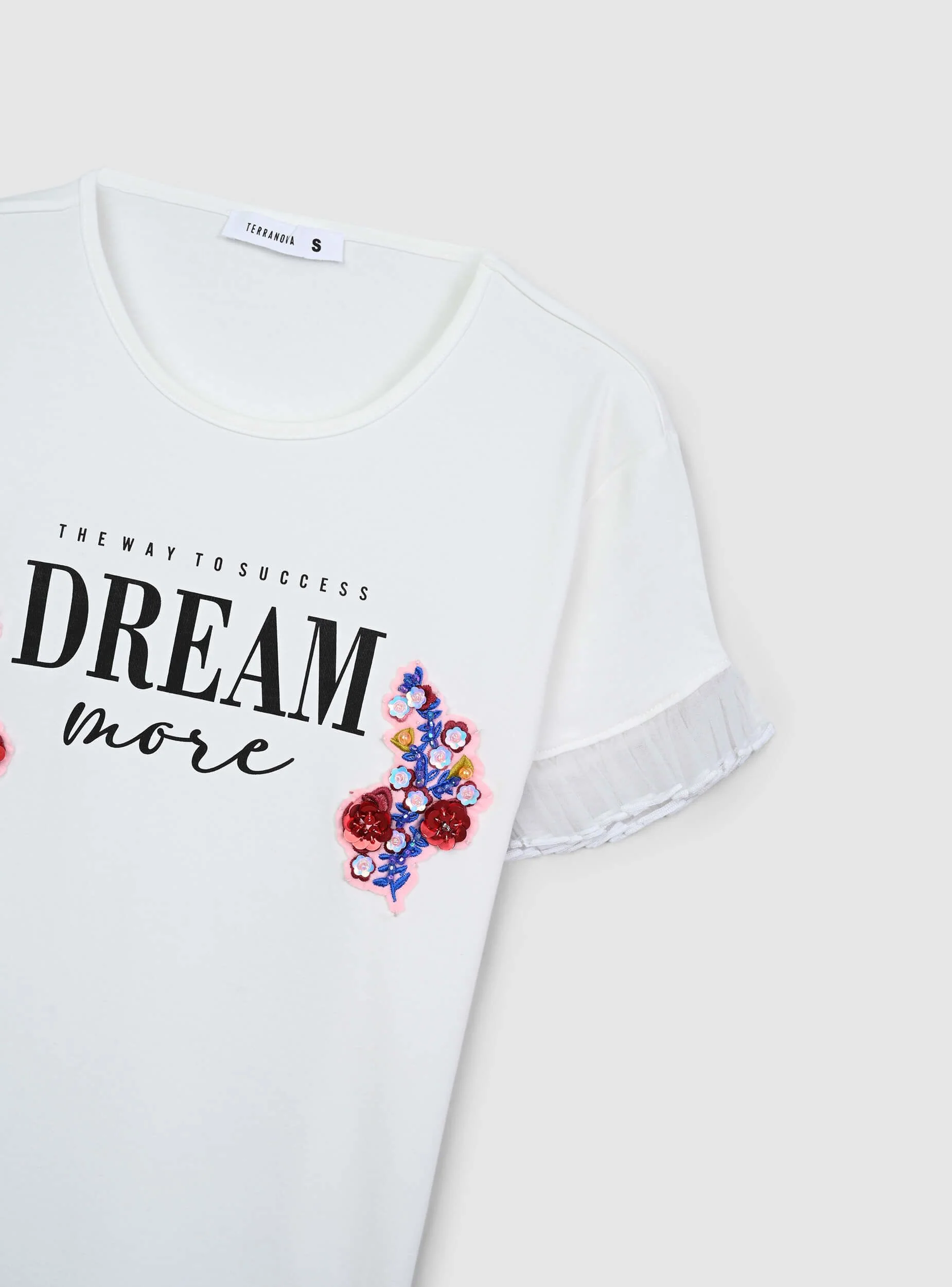 T-shirt con applicazioni e maniche a balze - Image 6