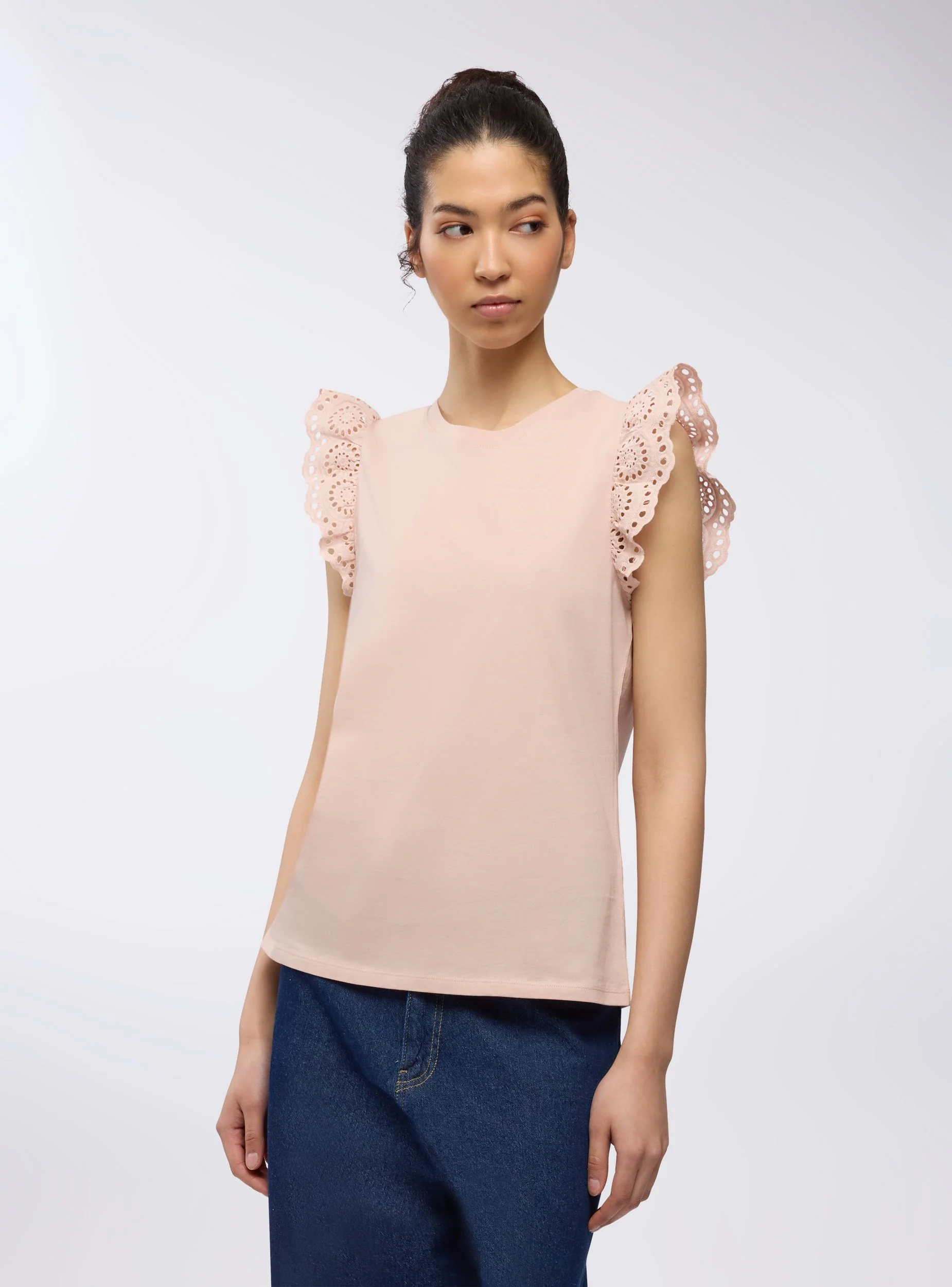 T-shirt con balze in sangallo - Image 3