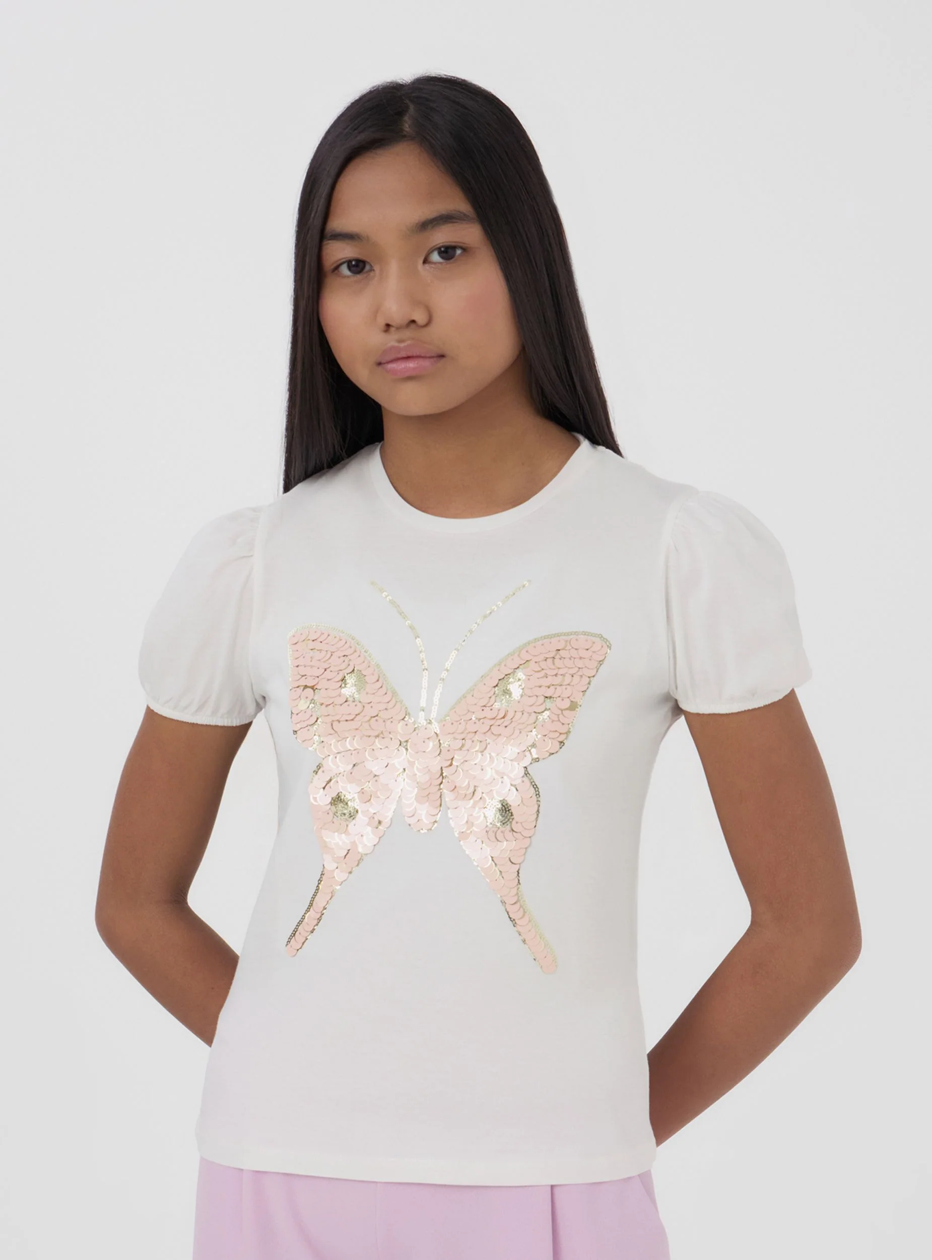 T-shirt con farfalla di paillettes - Image 7