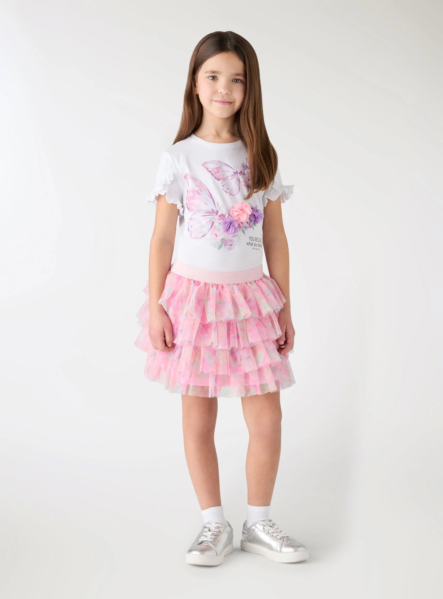 T-shirt con farfalle e applicazioni floreali - Image 3