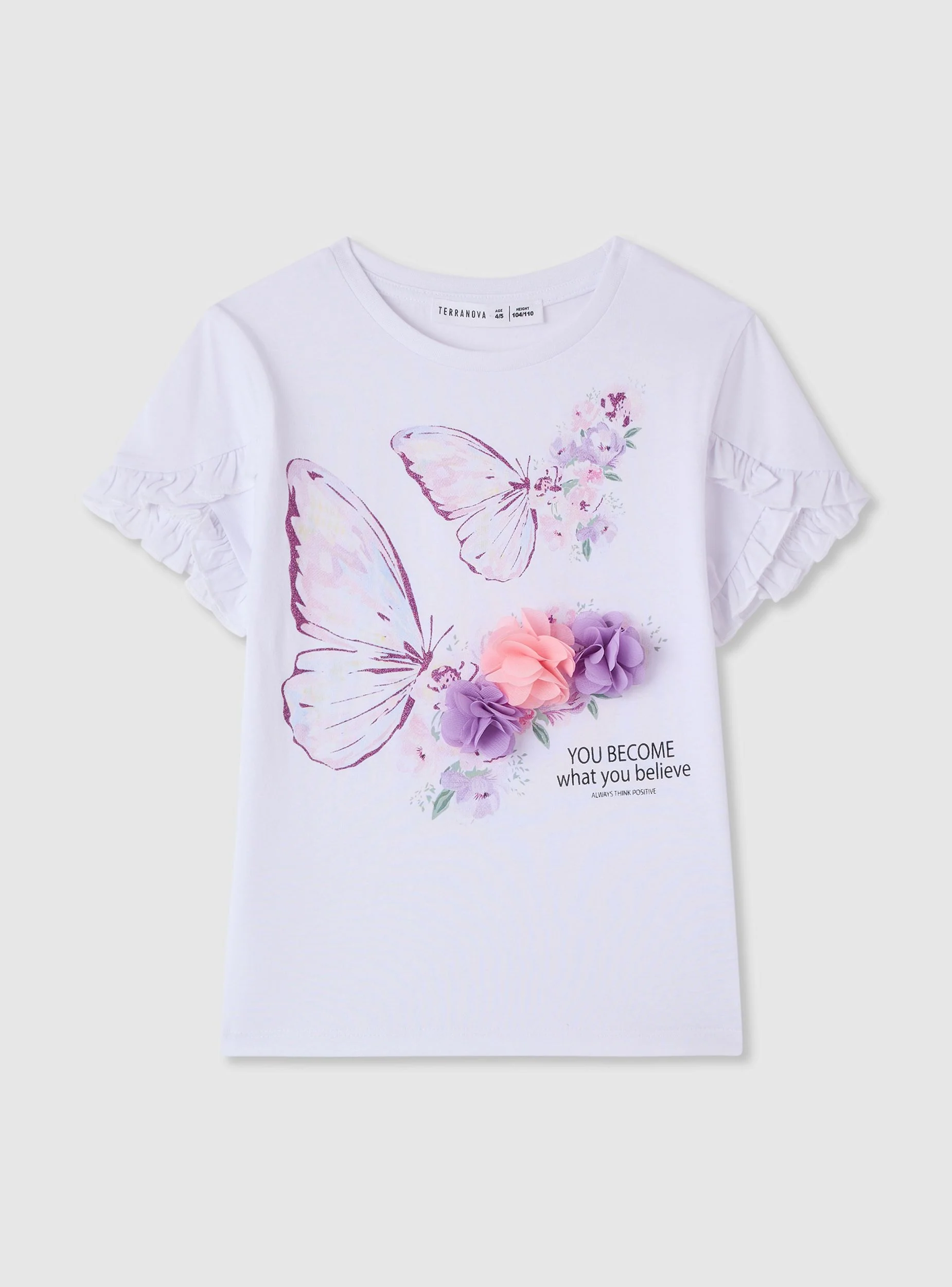 T-shirt con farfalle e applicazioni floreali - Image 4