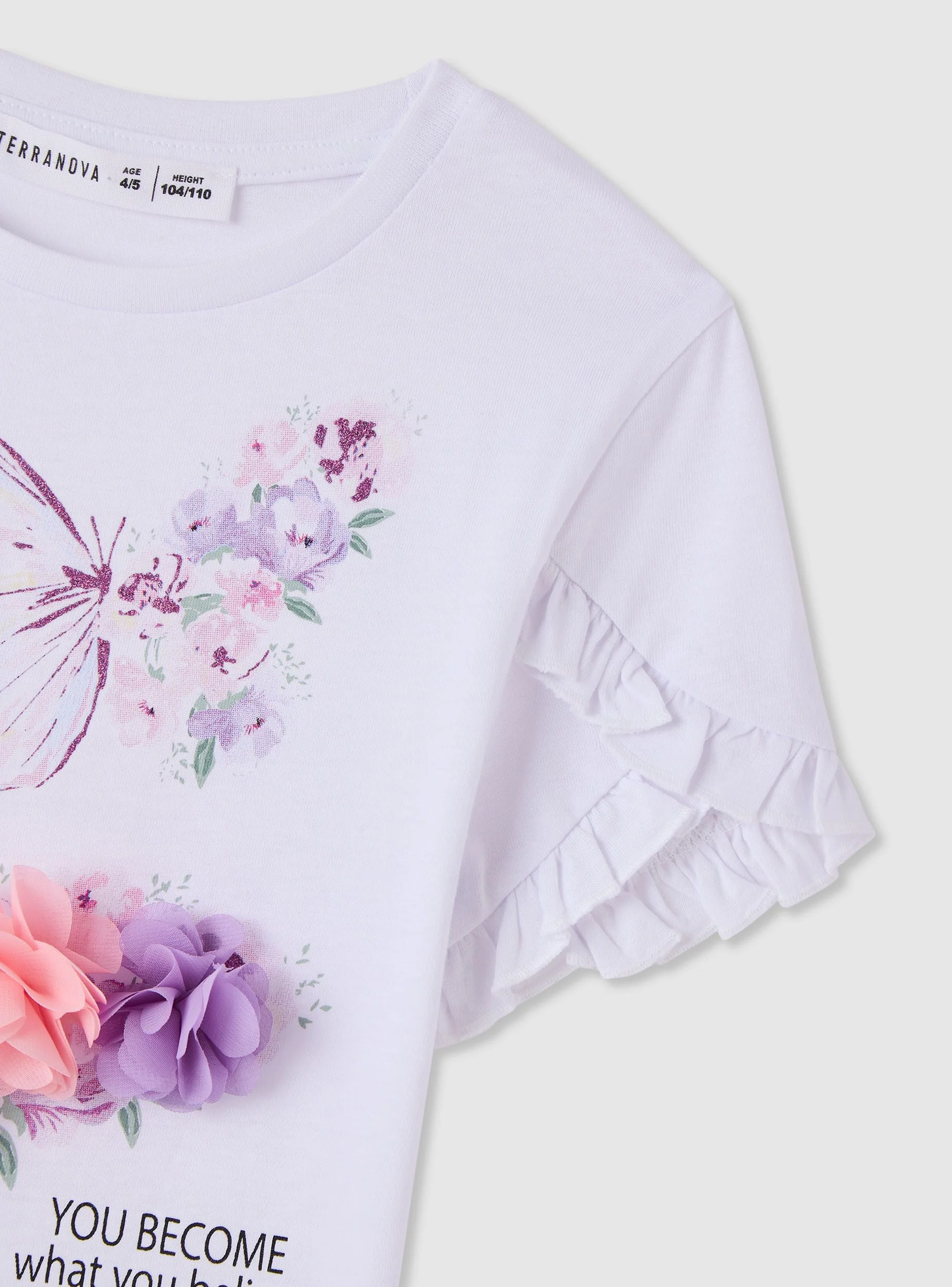 T-shirt con farfalle e applicazioni floreali - Image 5