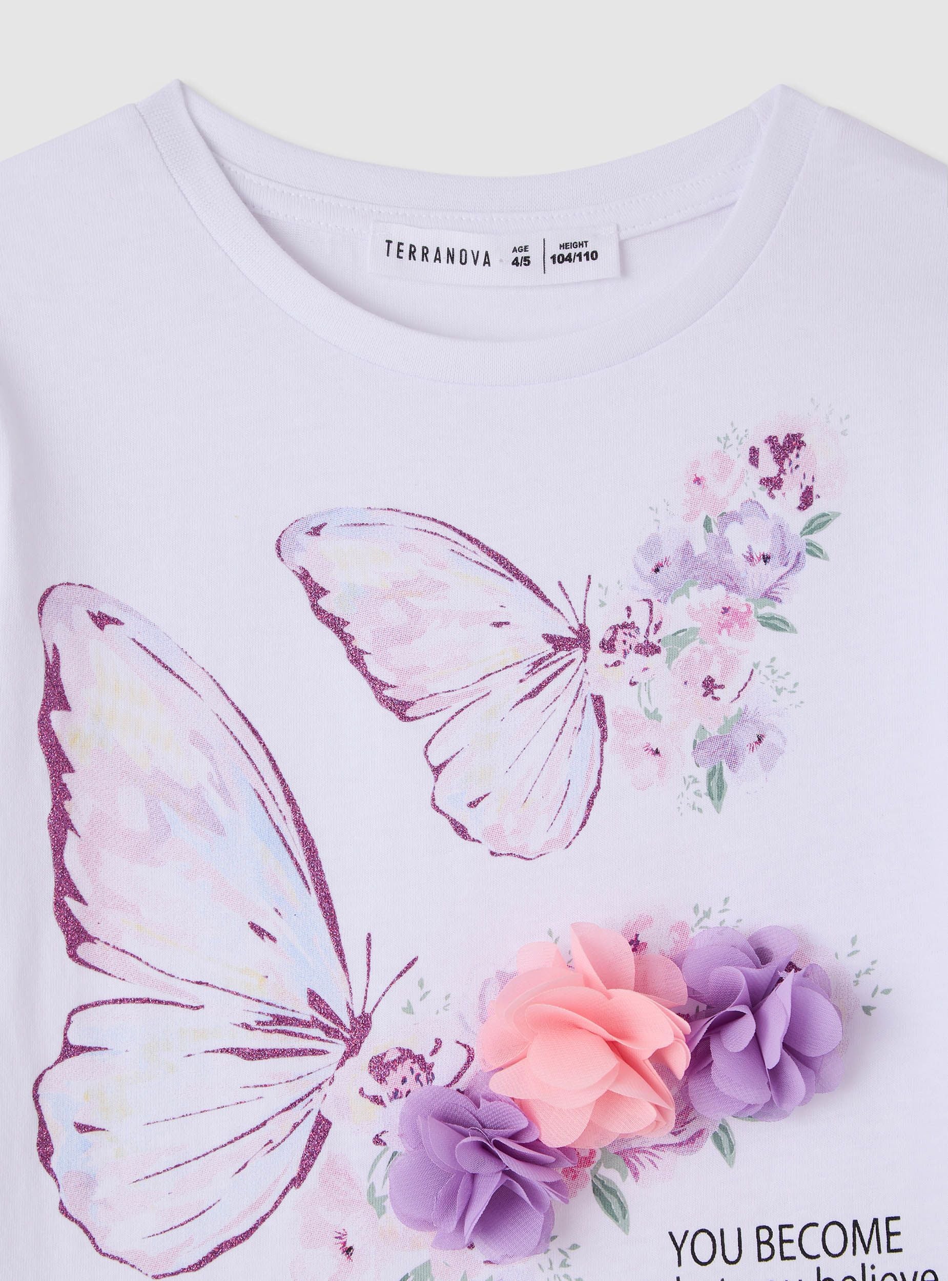T-shirt con farfalle e applicazioni floreali - Image 6