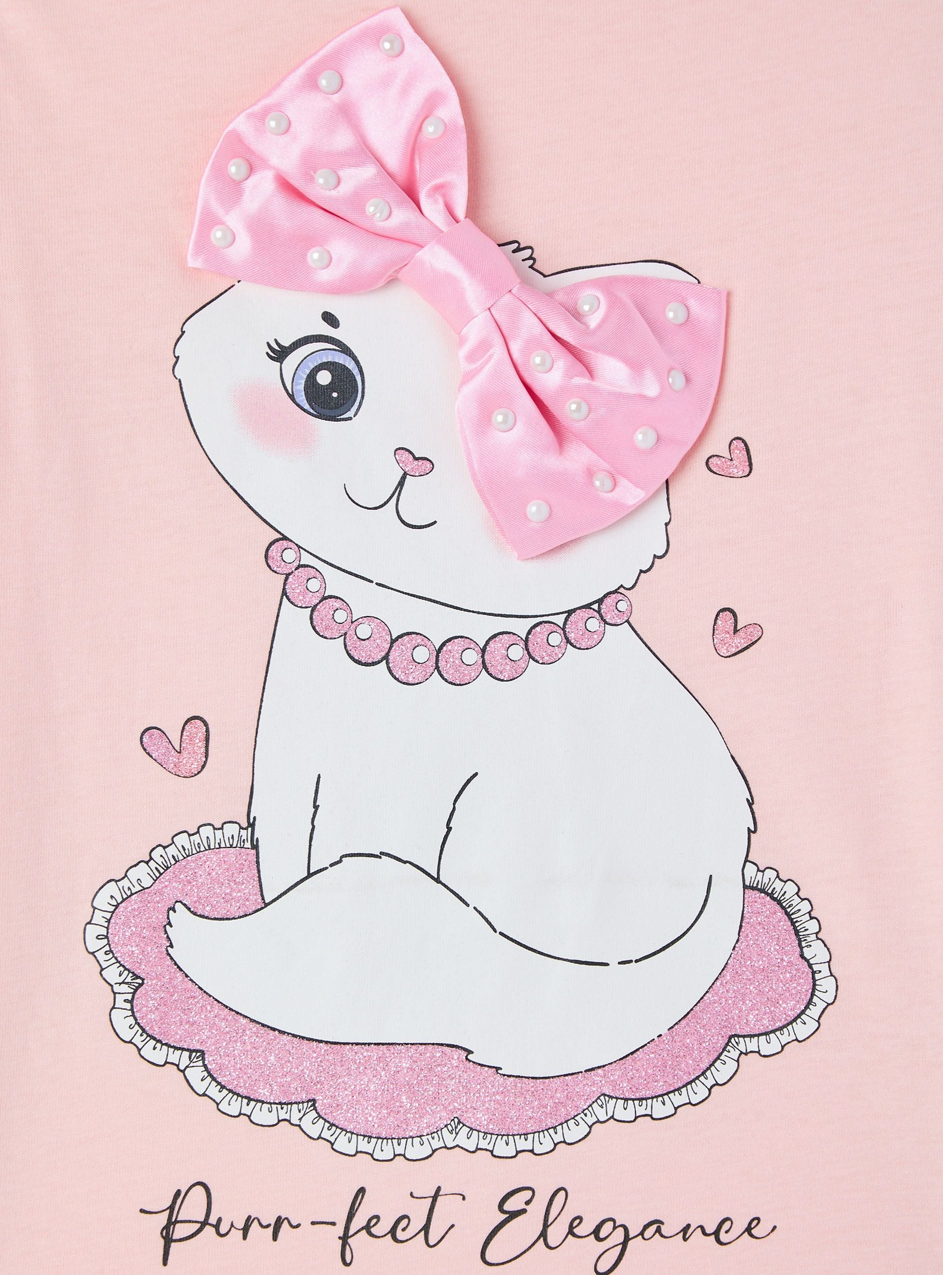 T-shirt con gattino e fiocco - Image 5