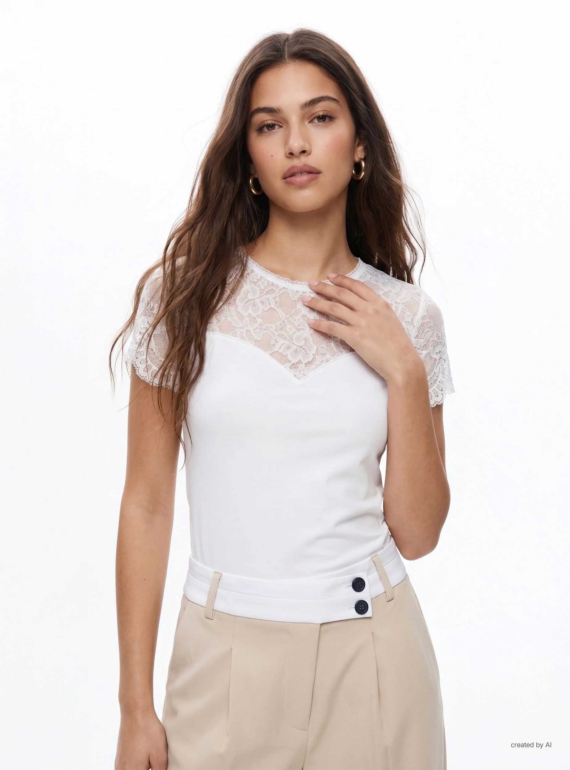 T-shirt con inserto in pizzo - Image 2