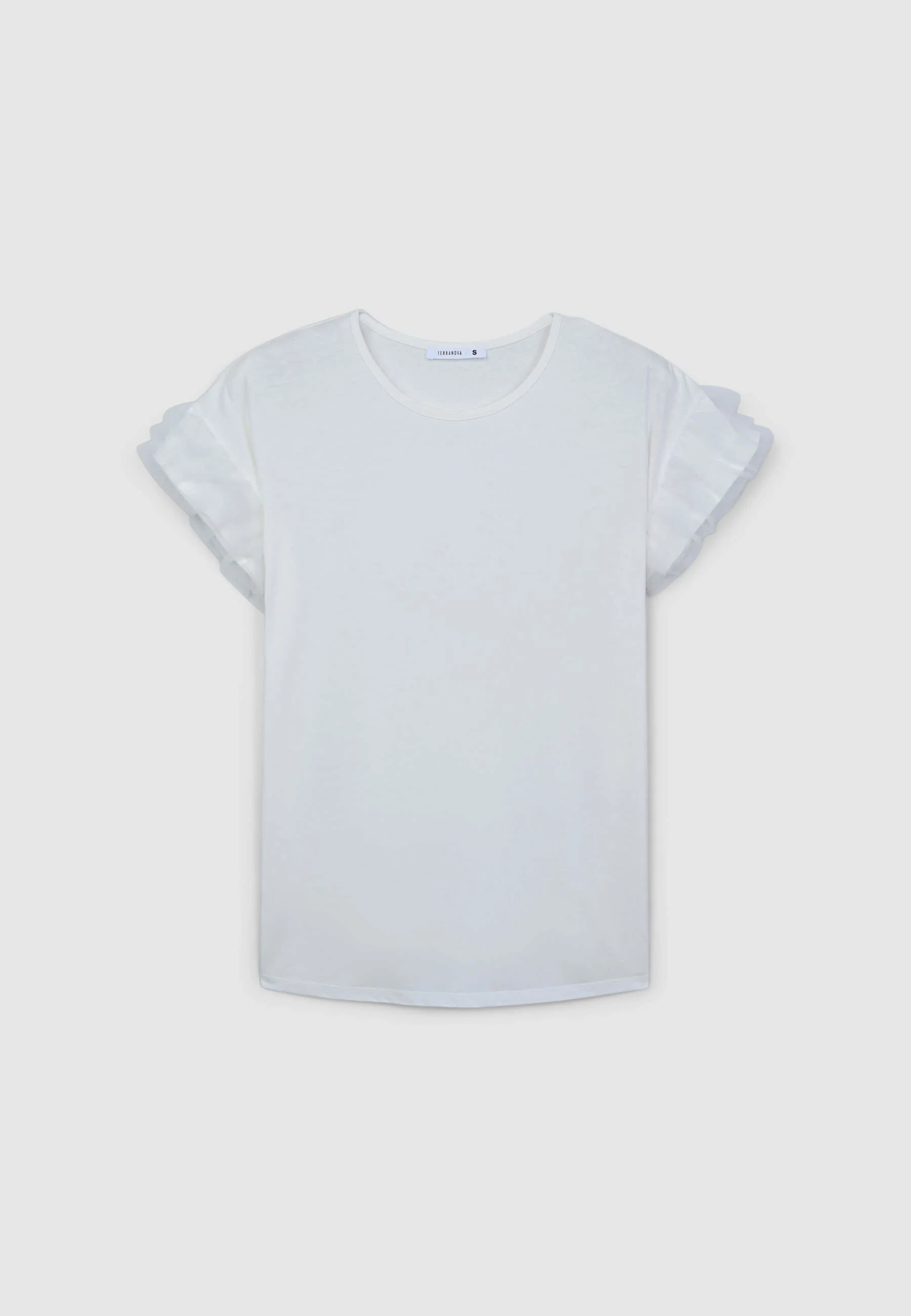 T-shirt con maniche a balze in tulle - Image 5