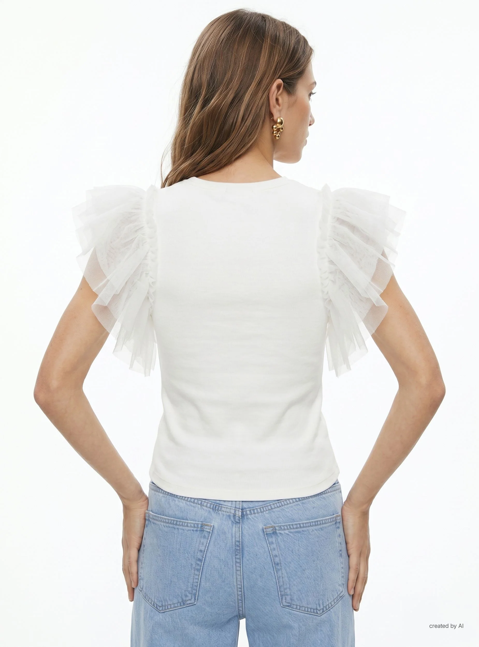 T-shirt con maniche a balze in tulle - Image 3