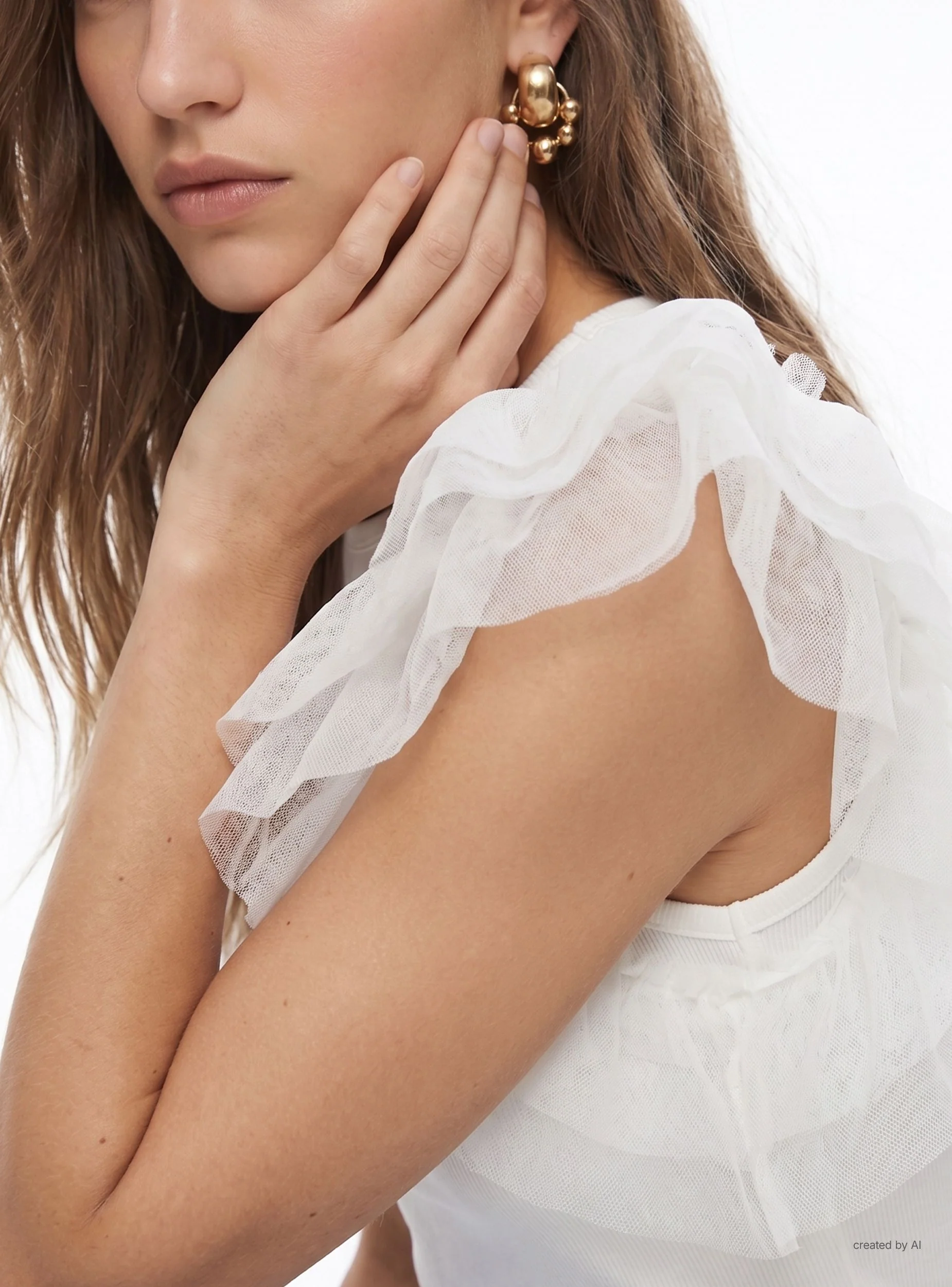 T-shirt con maniche a balze in tulle - Image 4