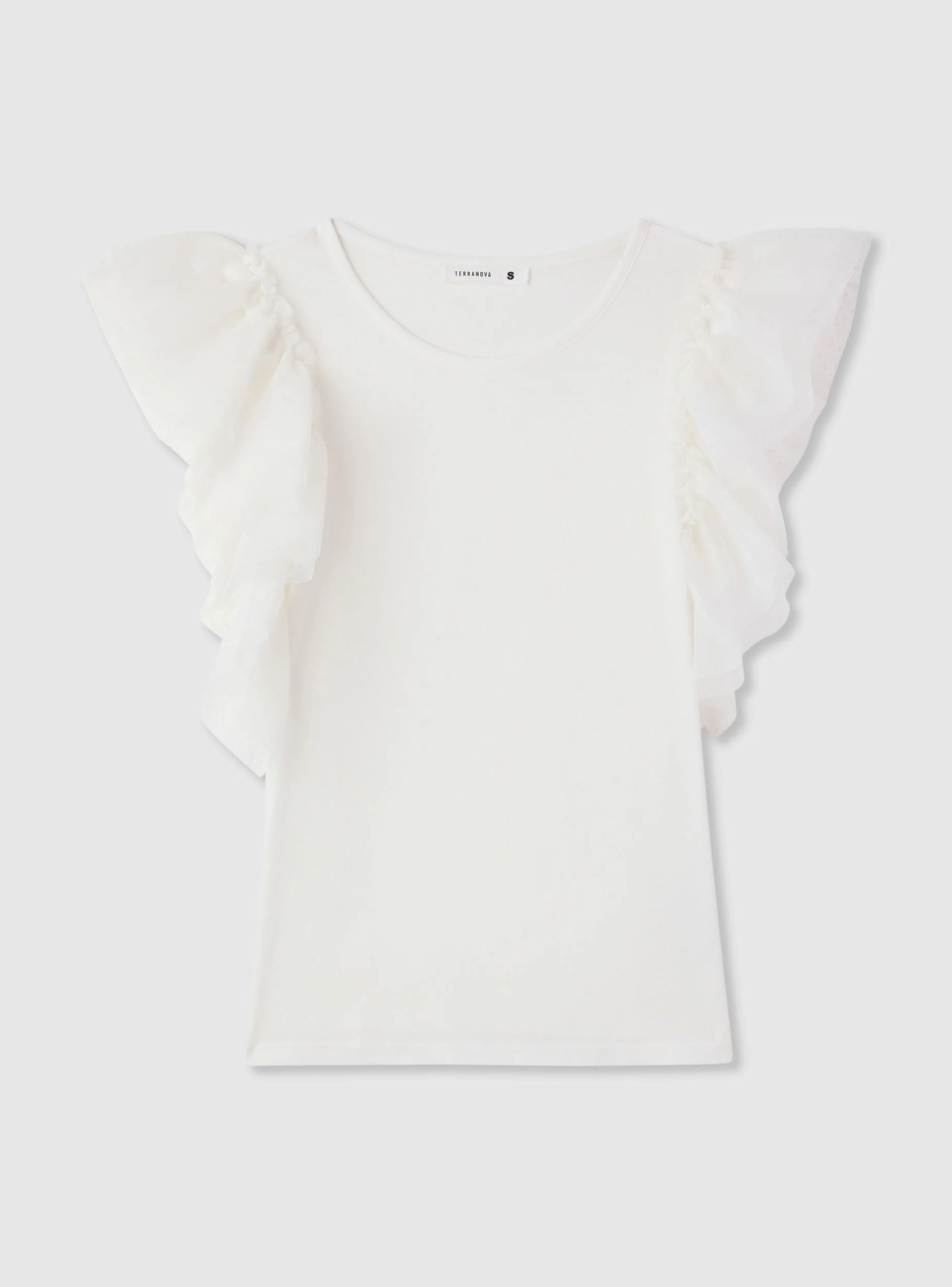 T-shirt con maniche a balze in tulle - Image 5