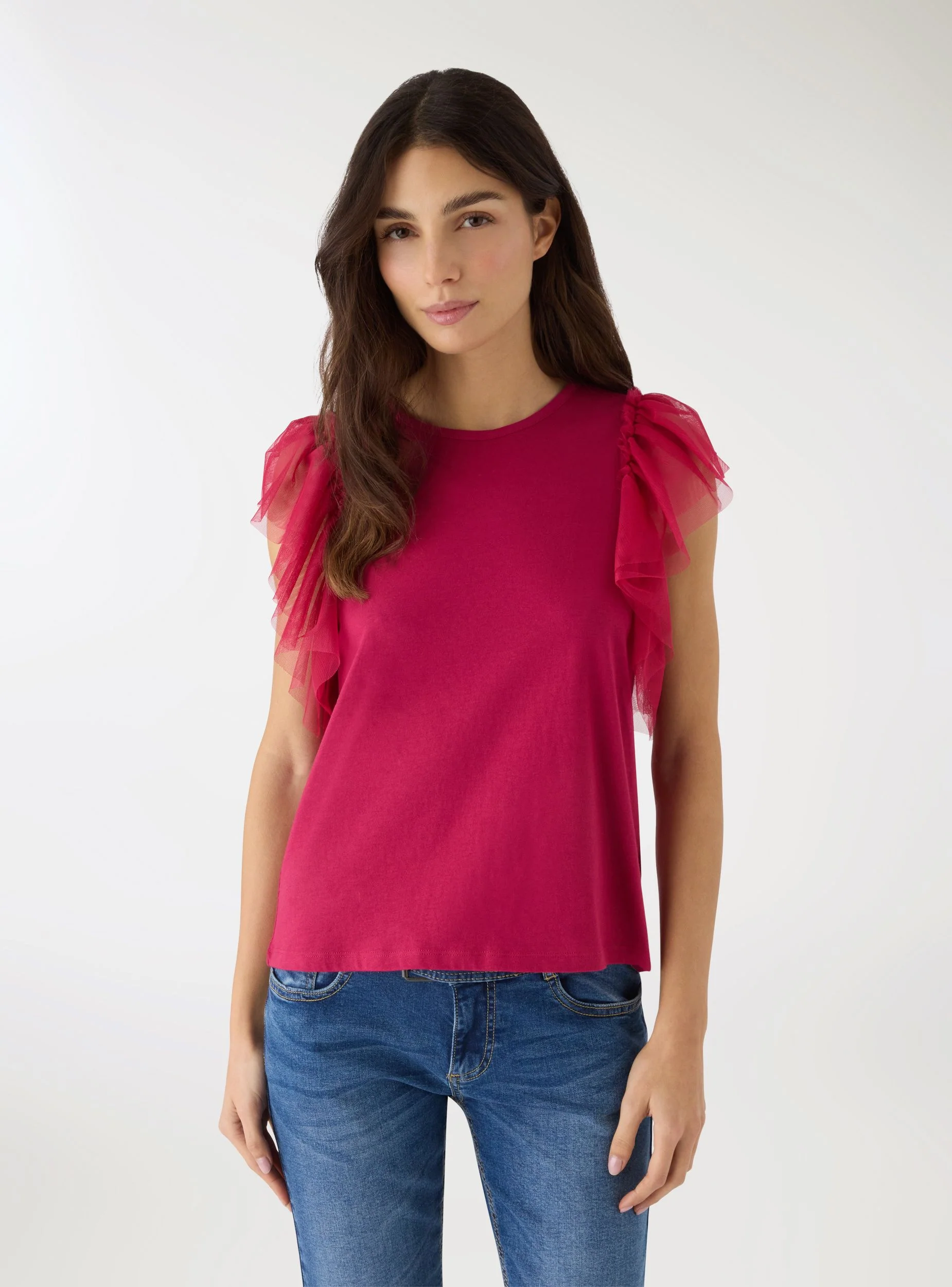 T-shirt con maniche a balze in tulle - Image 2