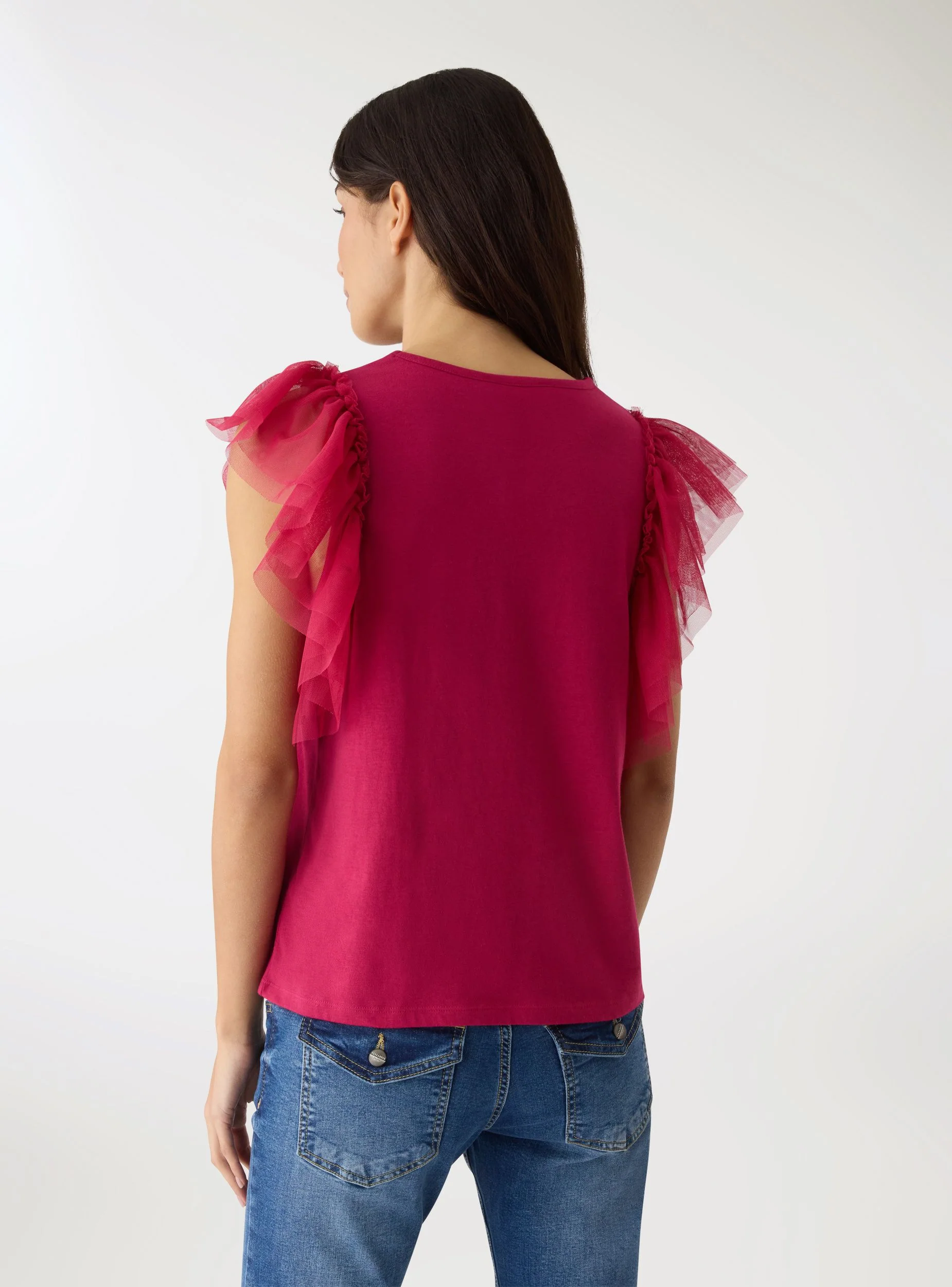 T-shirt con maniche a balze in tulle - Image 3