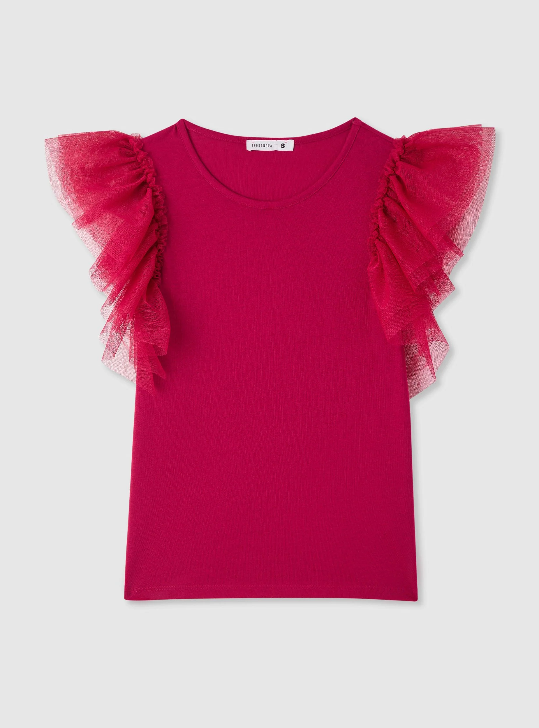 T-shirt con maniche a balze in tulle - Image 5