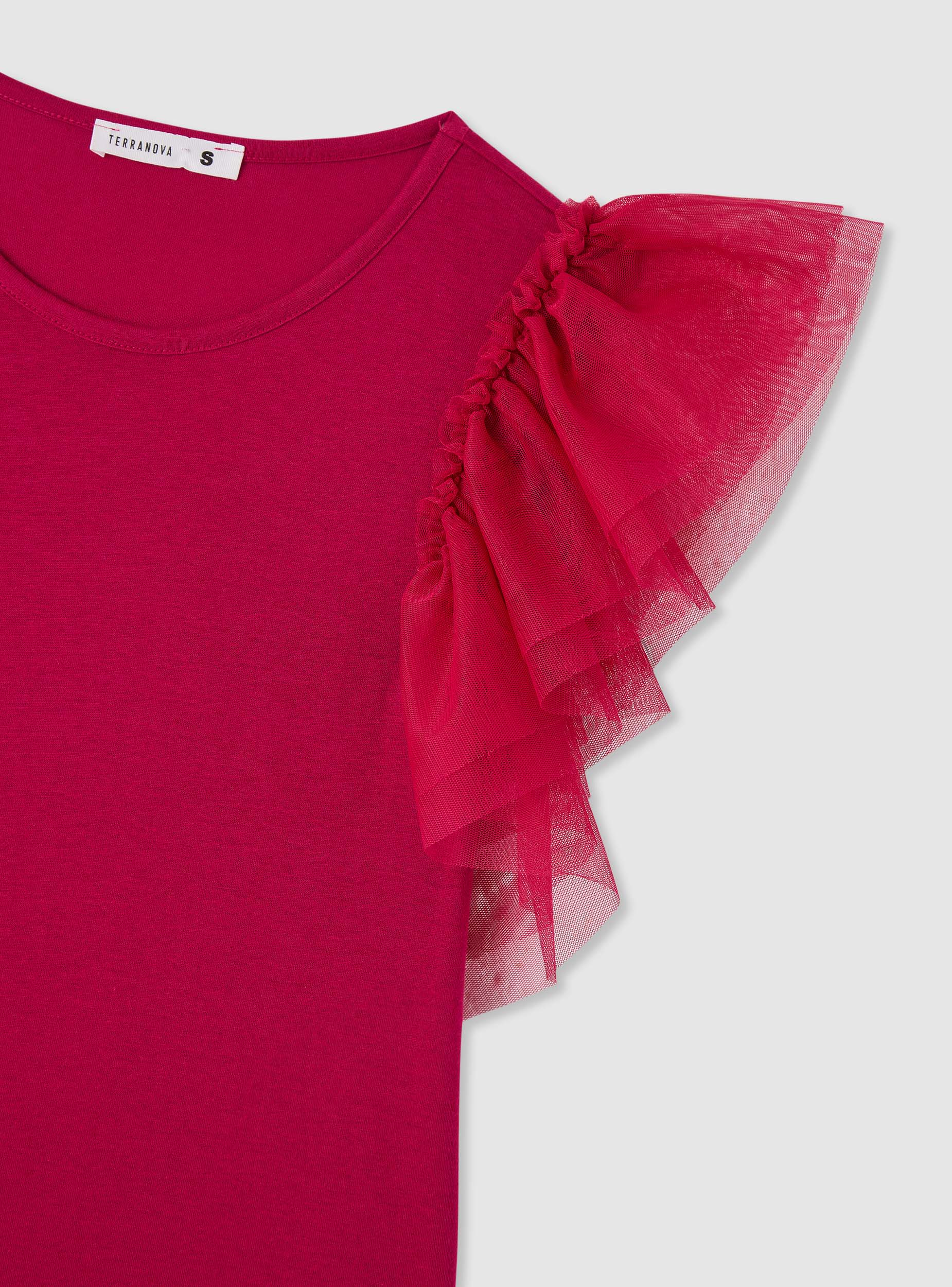 T-shirt con maniche a balze in tulle - Image 7