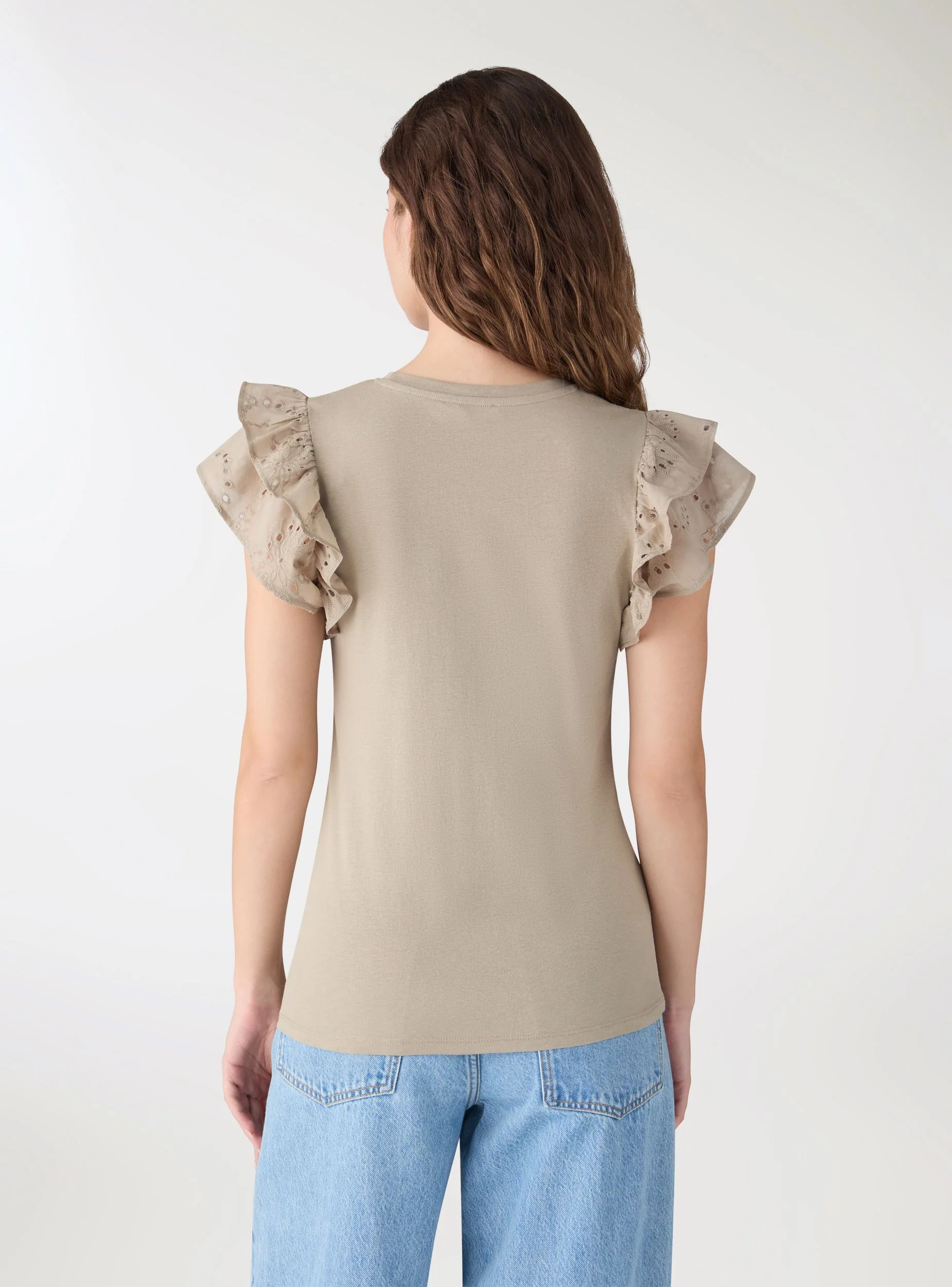 T-shirt con maniche a balze sangallo - Image 3
