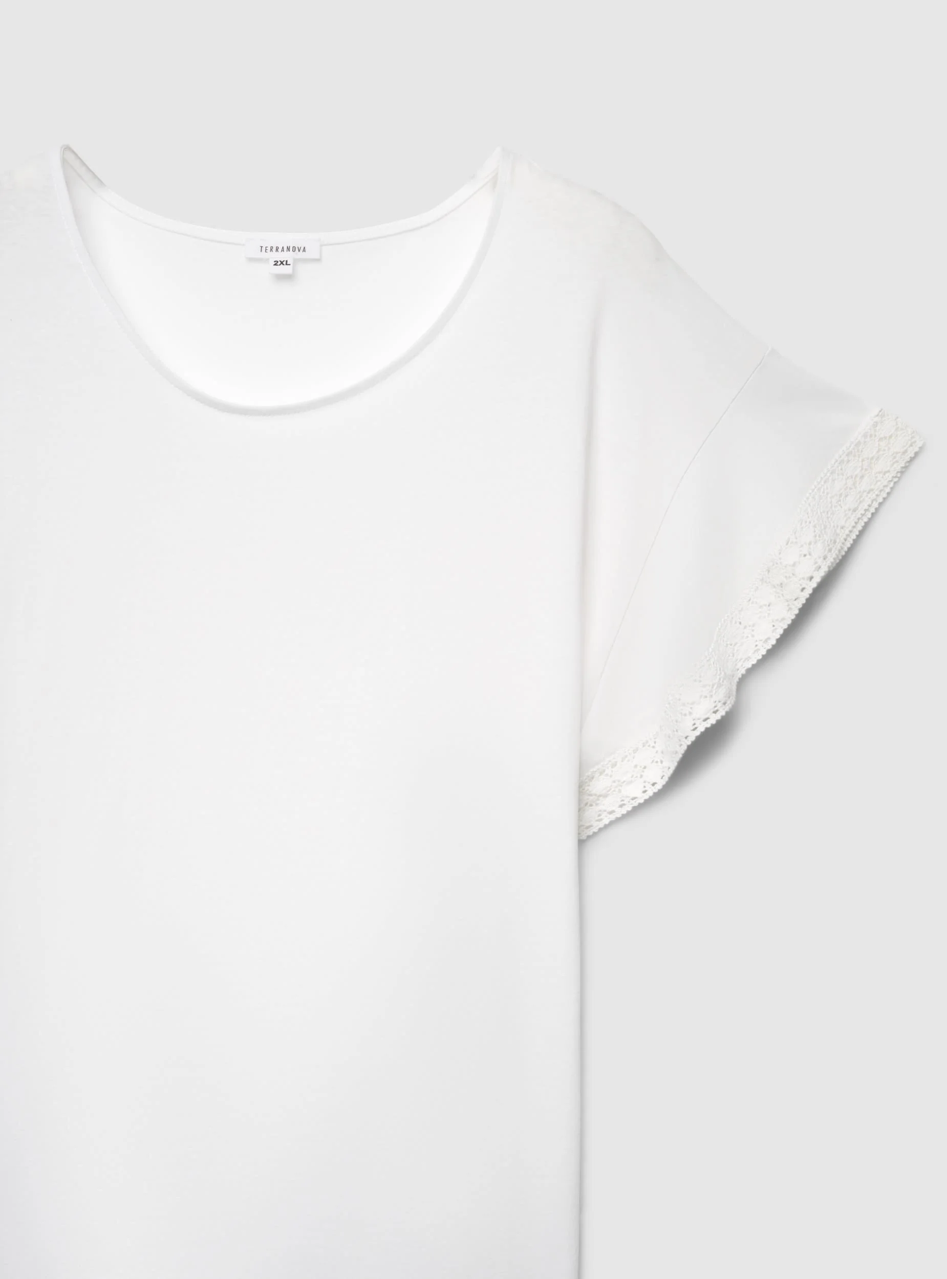 T-shirt con maniche a volant in macramè - Image 7