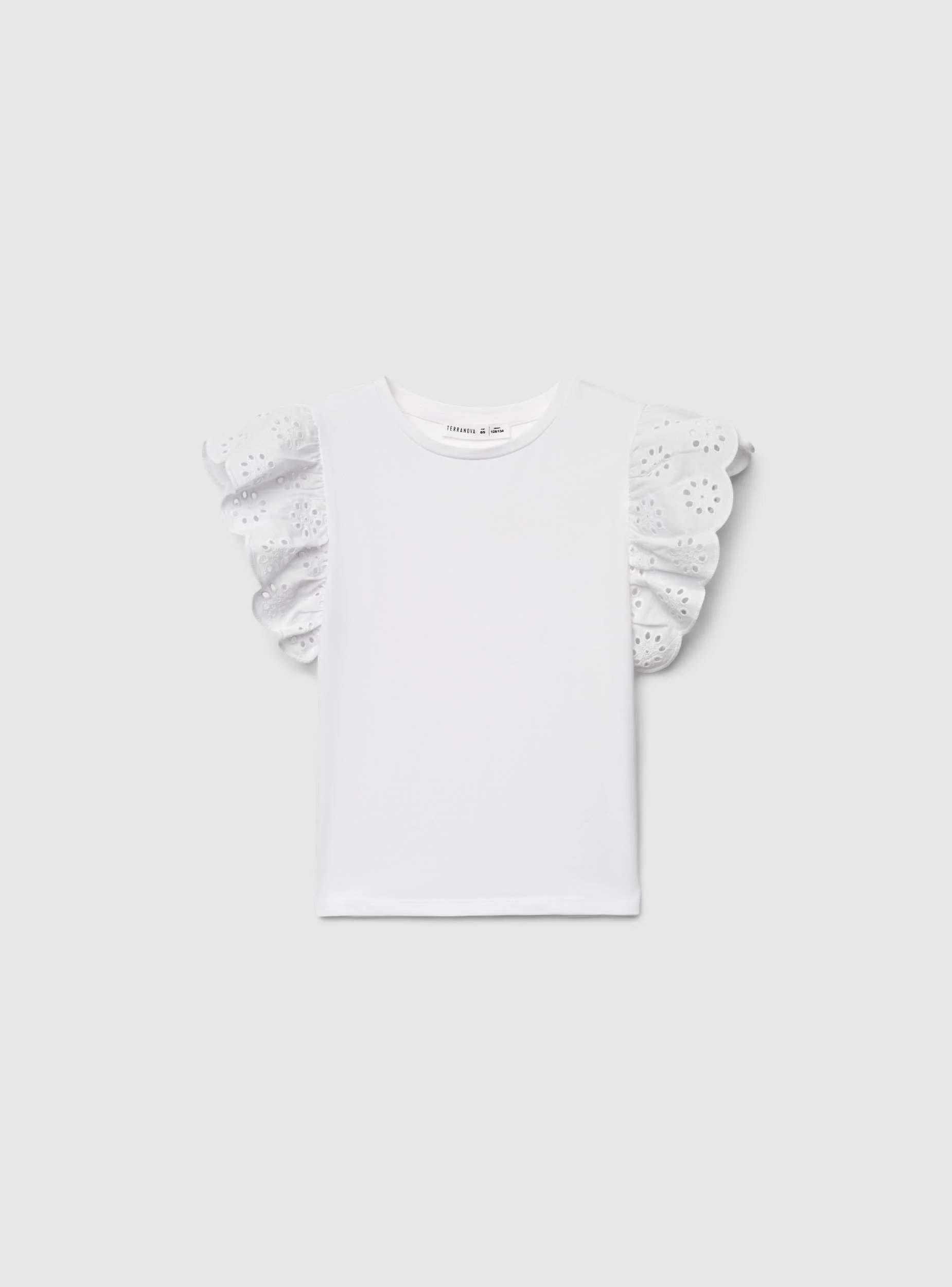 T-shirt con maniche a volant sangallo - Image 5