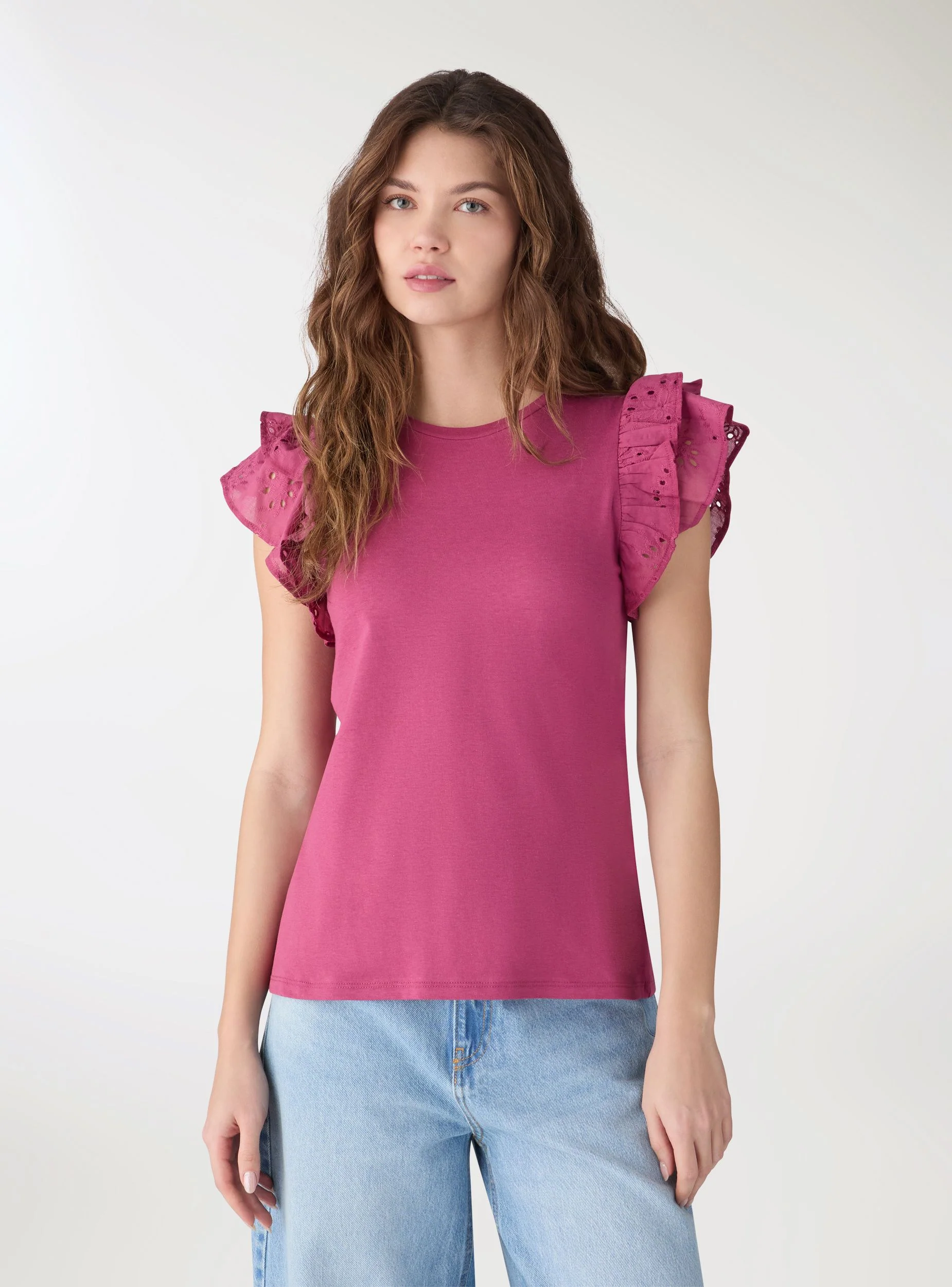 T-shirt con maniche a volant sangallo - Image 2
