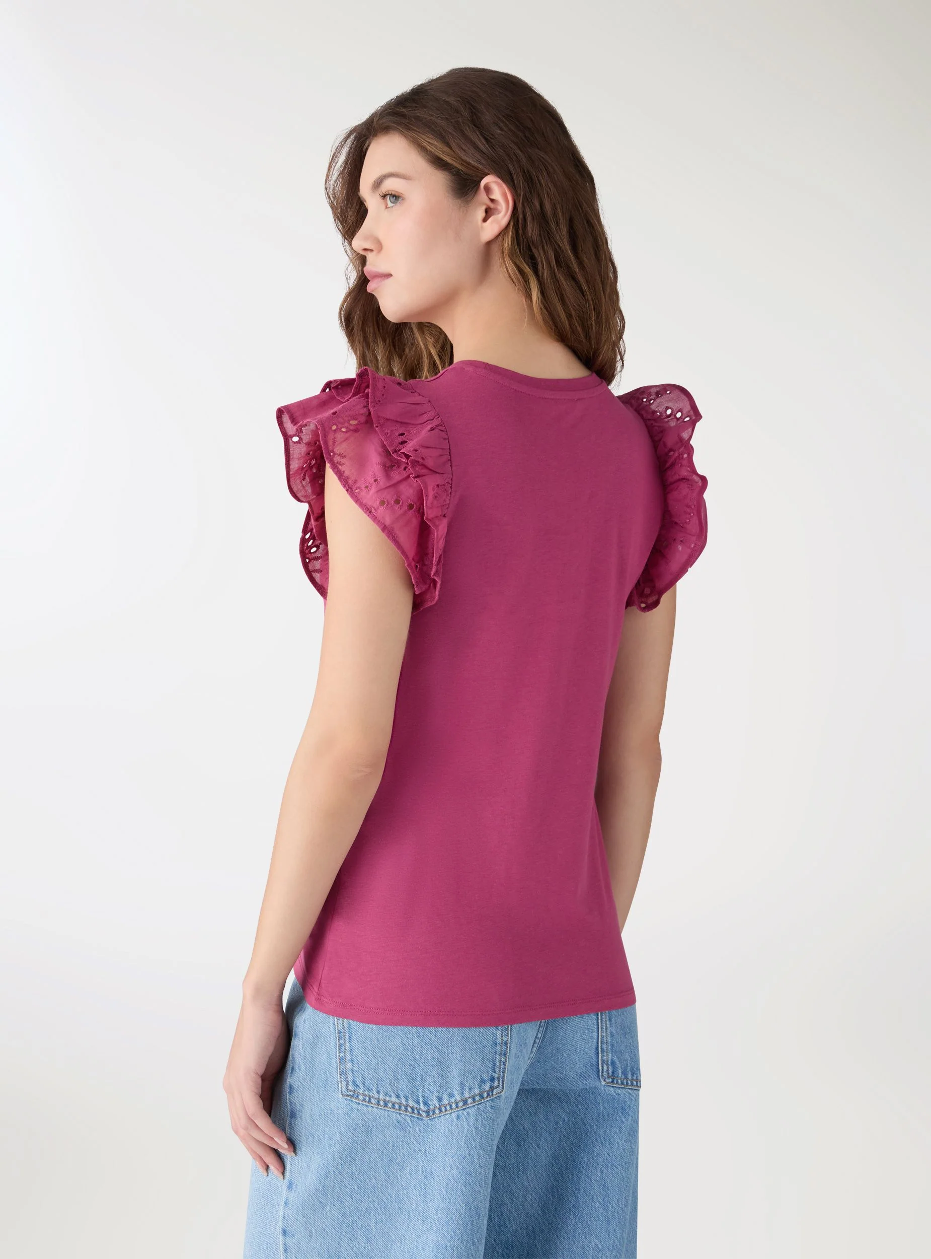 T-shirt con maniche a volant sangallo - Image 3