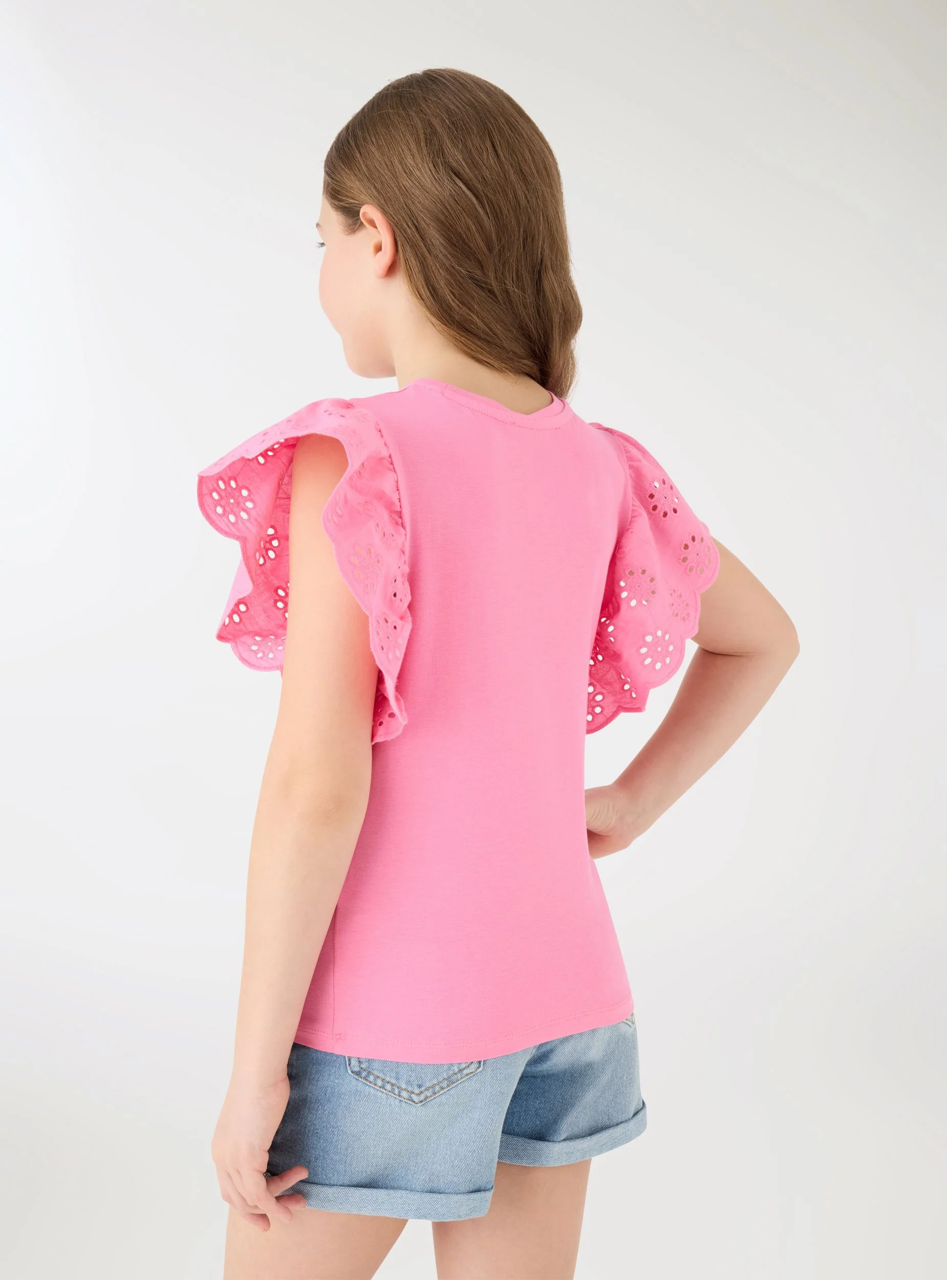 T-shirt con maniche a volant sangallo - Image 2