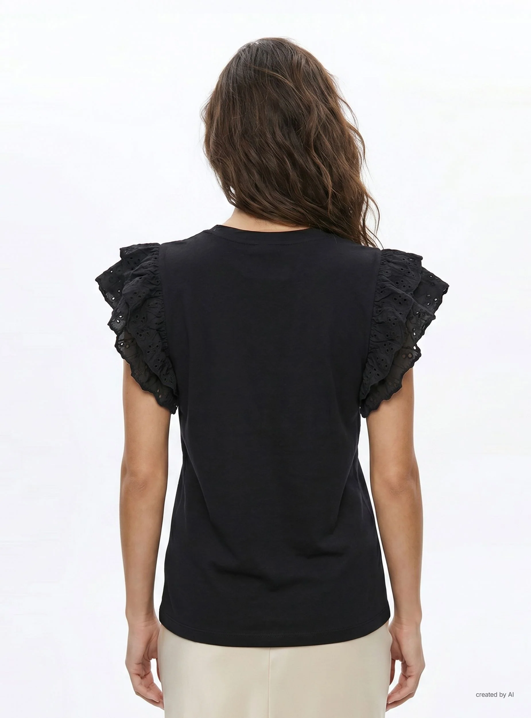 T-shirt con maniche a volant sangallo - Image 3
