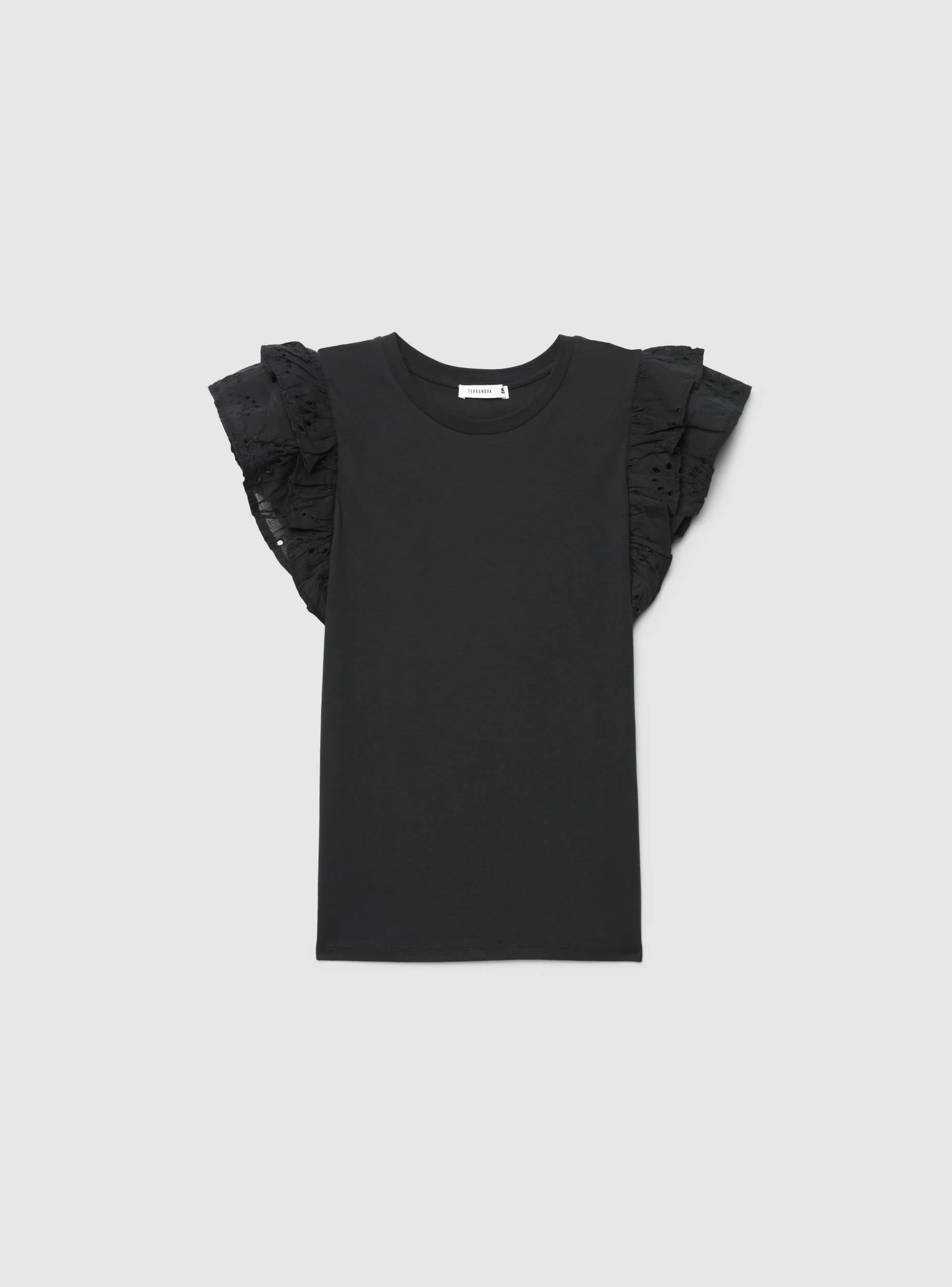 T-shirt con maniche a volant sangallo - Image 5