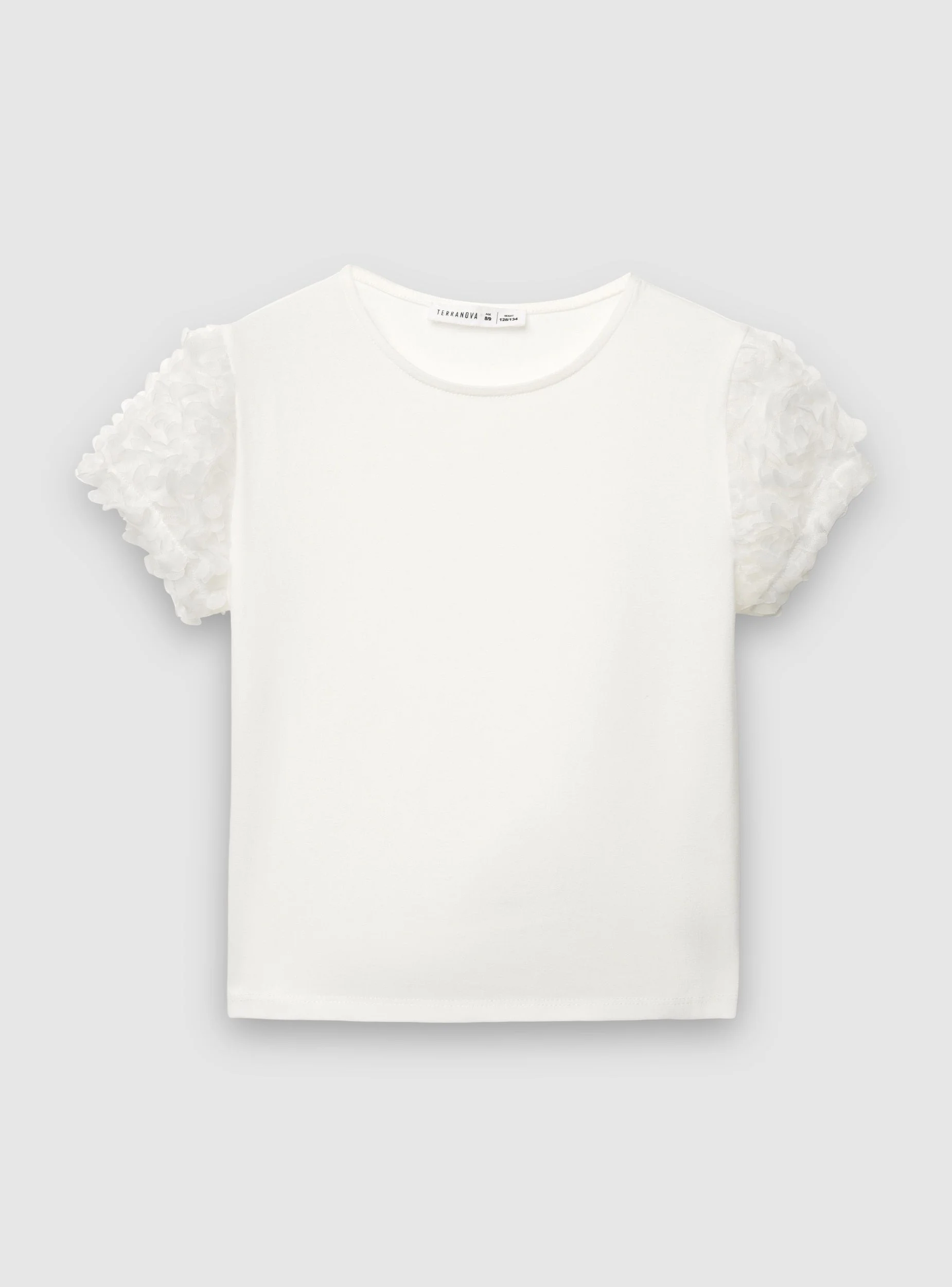 T-shirt con maniche in tulle a petali - Image 5