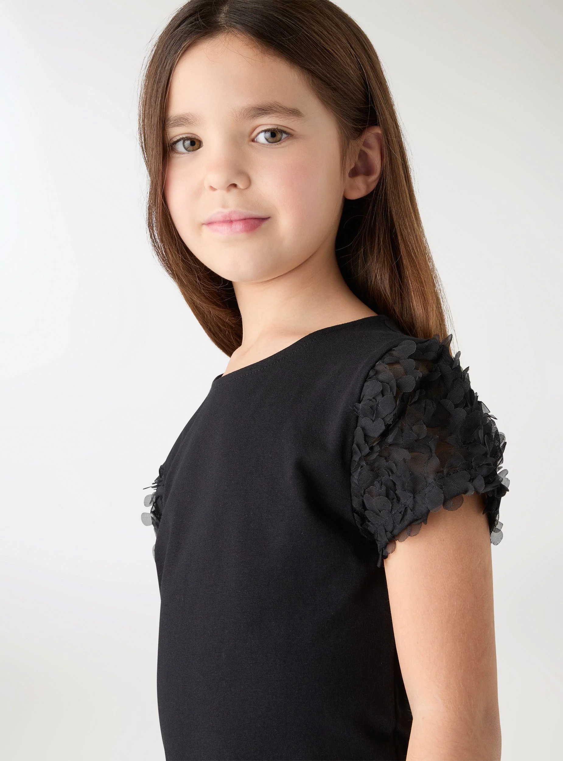 T-shirt con maniche in tulle a petali - Image 7