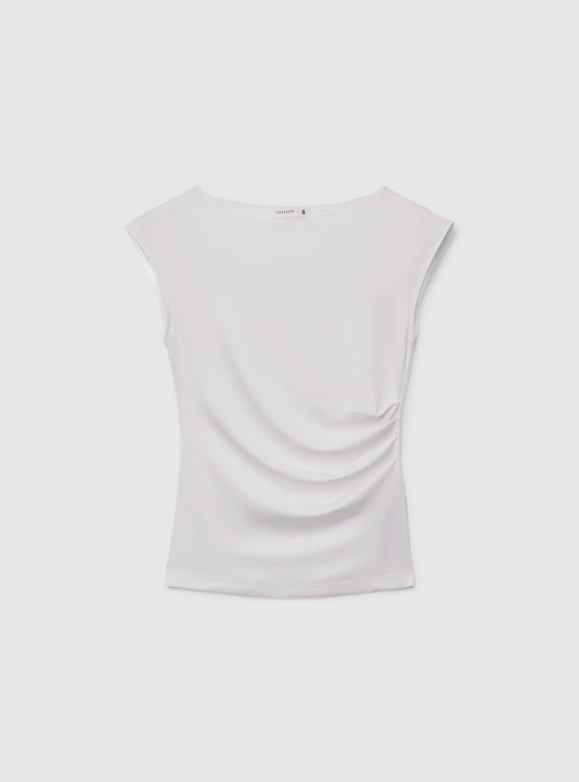 T-shirt con scollo a barchetta e arriccio laterale - Image 5
