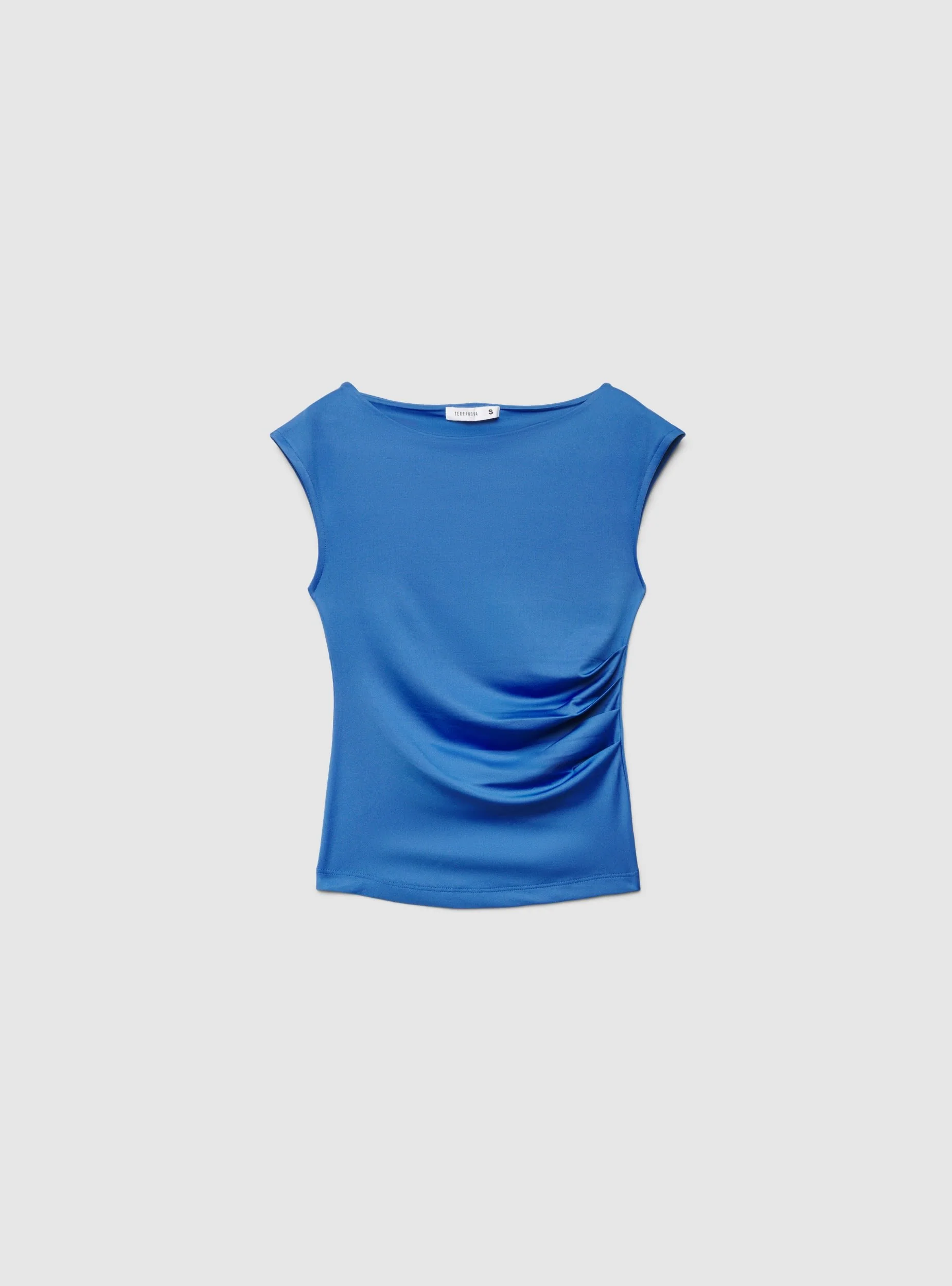 T-shirt con scollo a barchetta e arriccio laterale - Image 5