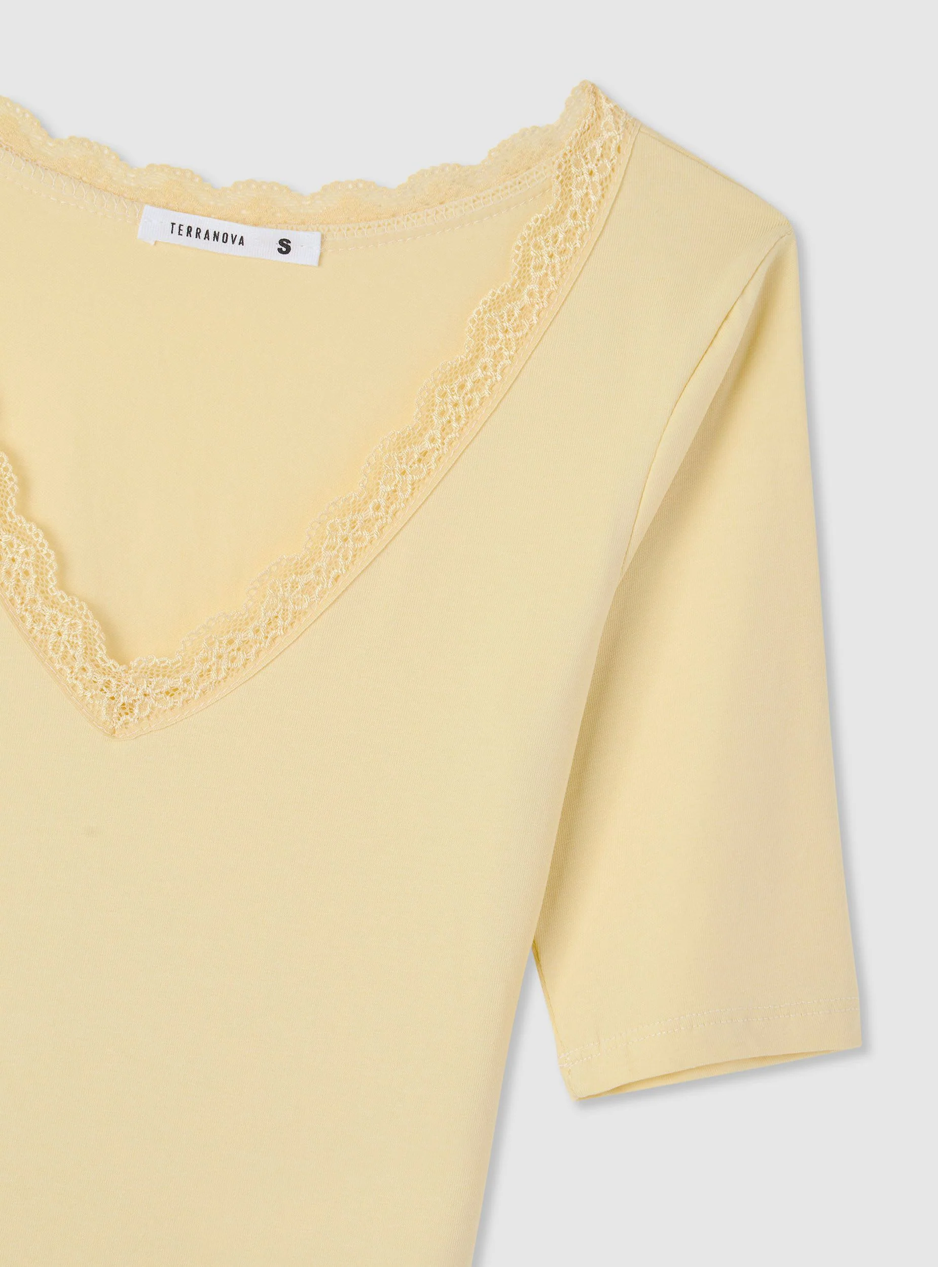 T-shirt con scollo a V e bordo in pizzo - Image 7