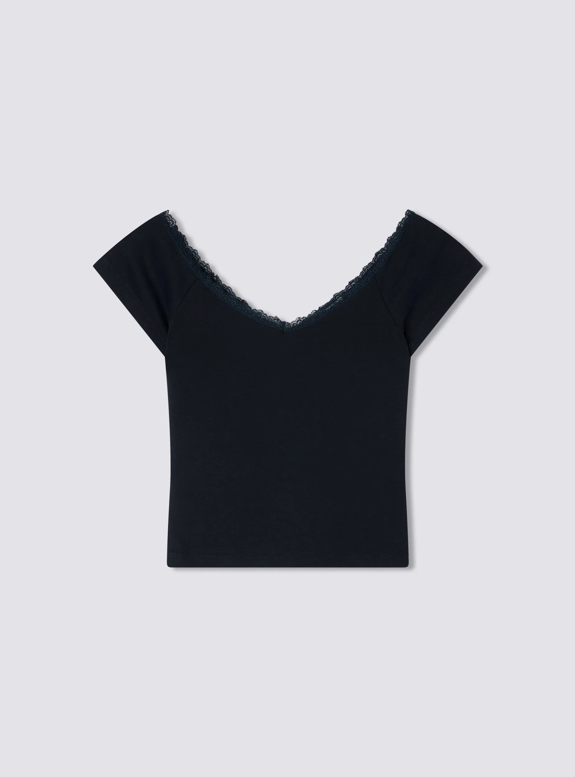 T-shirt con scollo a V e dettaglio in pizzo - Image 5