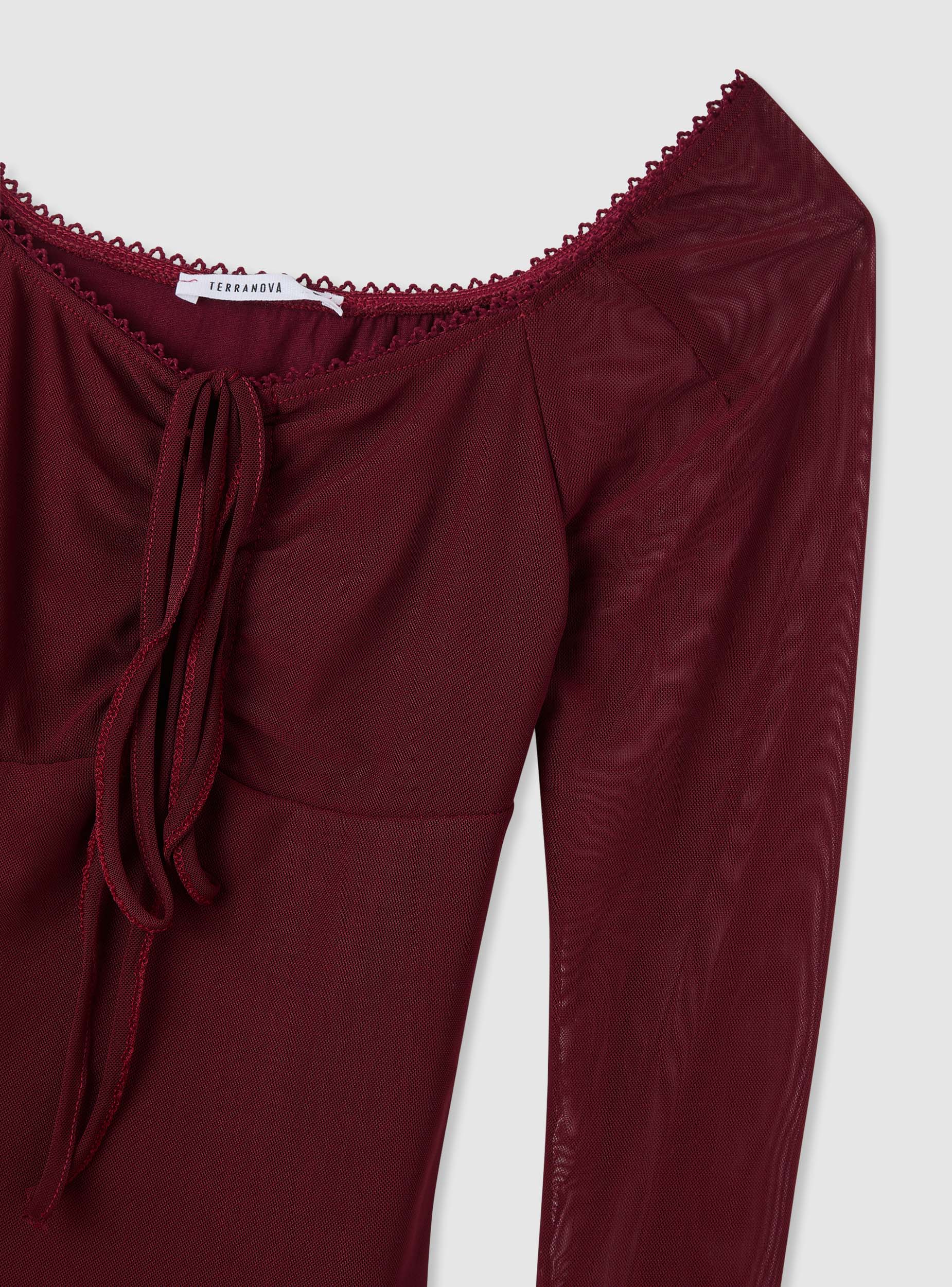 T-shirt con scollo quadrato e laccetti in tulle - Image 6