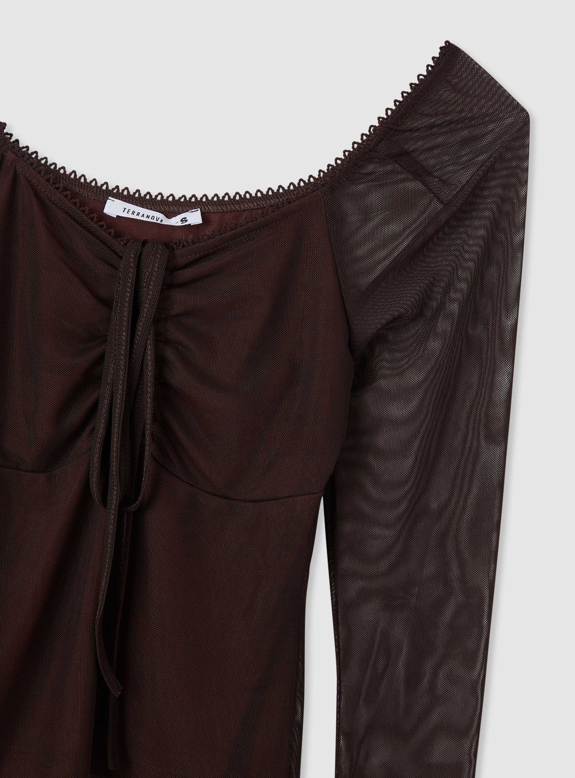 T-shirt con scollo quadrato e laccetti in tulle - Image 7
