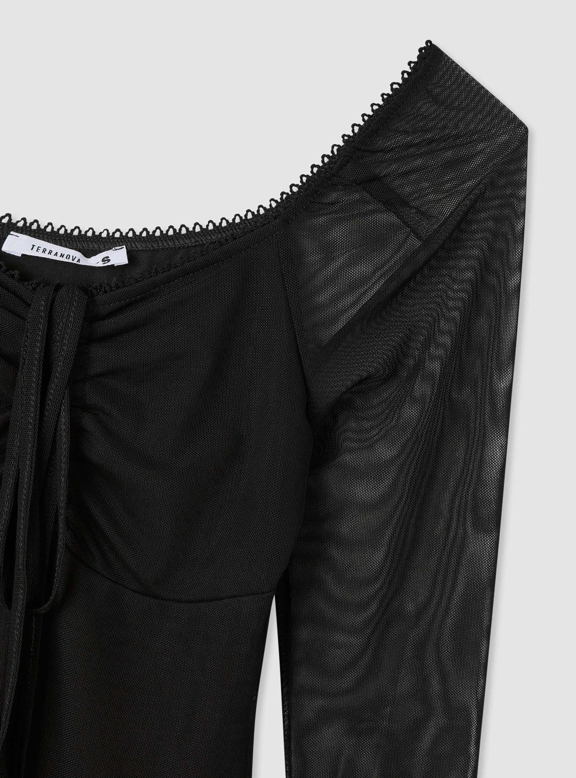 T-shirt con scollo quadrato e laccetti in tulle - Image 7