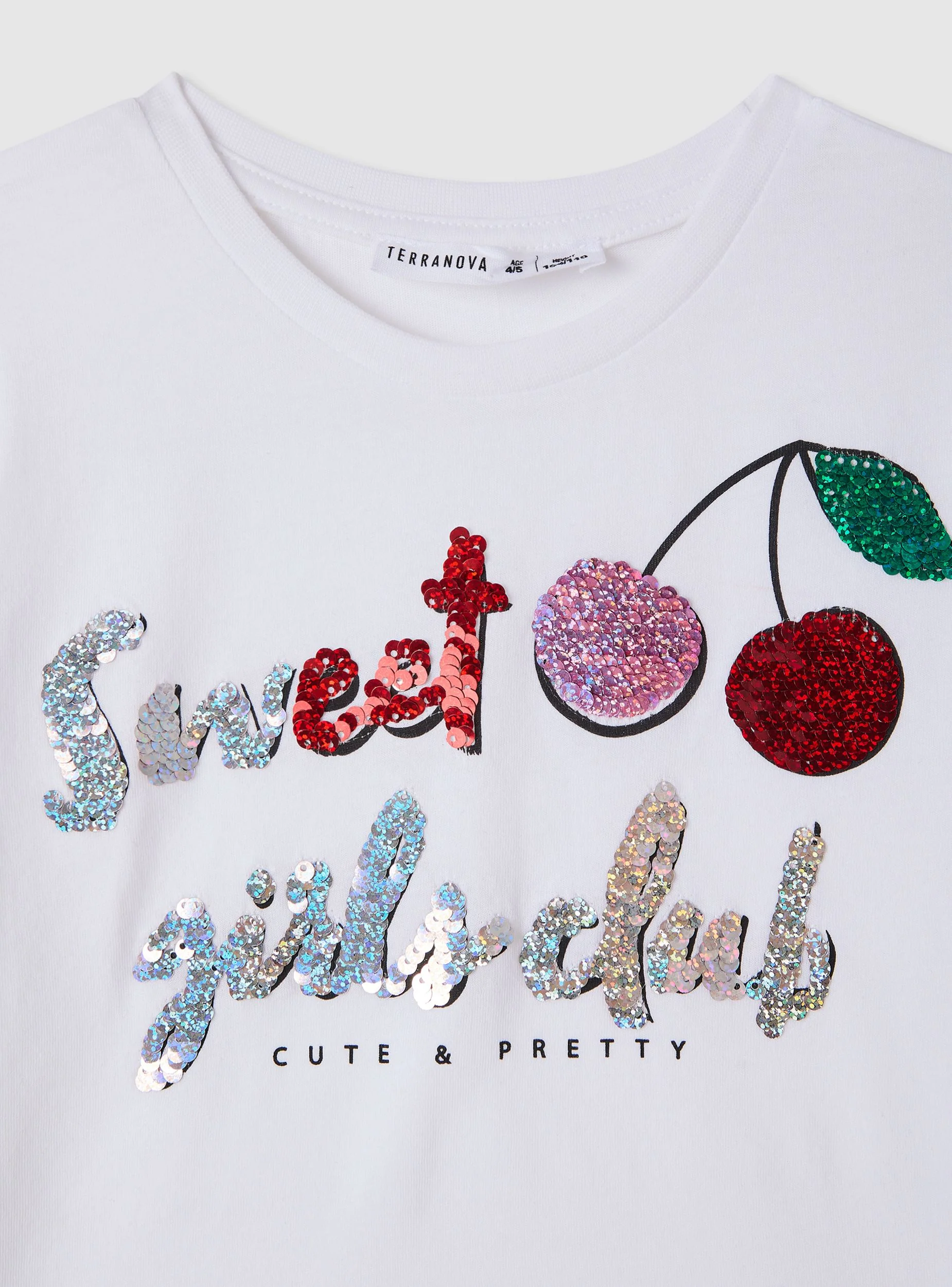 T-shirt con scritta e ciliegie in paillettes - Image 6